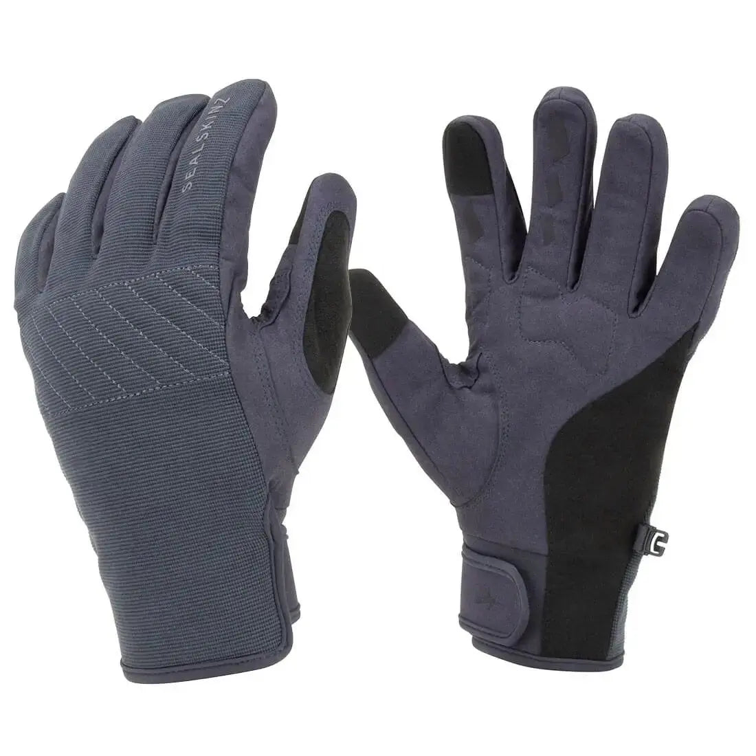 Grey Sealskinz Waterproof All Weather Gloves with Fusion Control, front and back view. Provides waterproof protection, breathability, and durability.