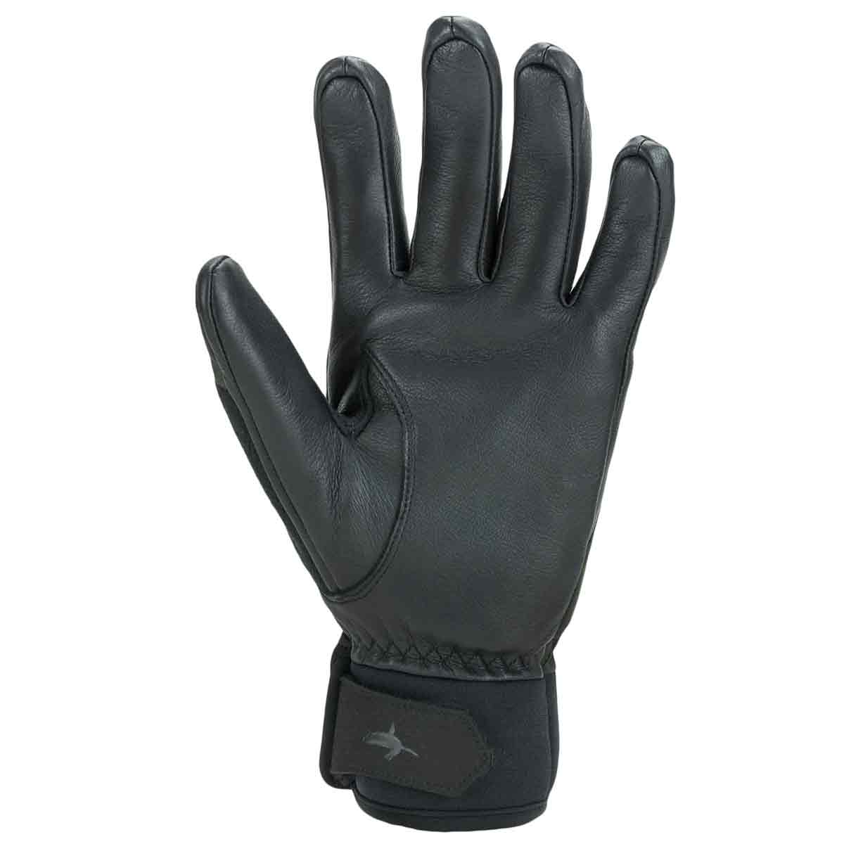 Rear view of Sealskinz Fordham Waterproof All Weather Hunting Glove showcasing black leather palm for enhanced grip and durability in outdoor conditions.