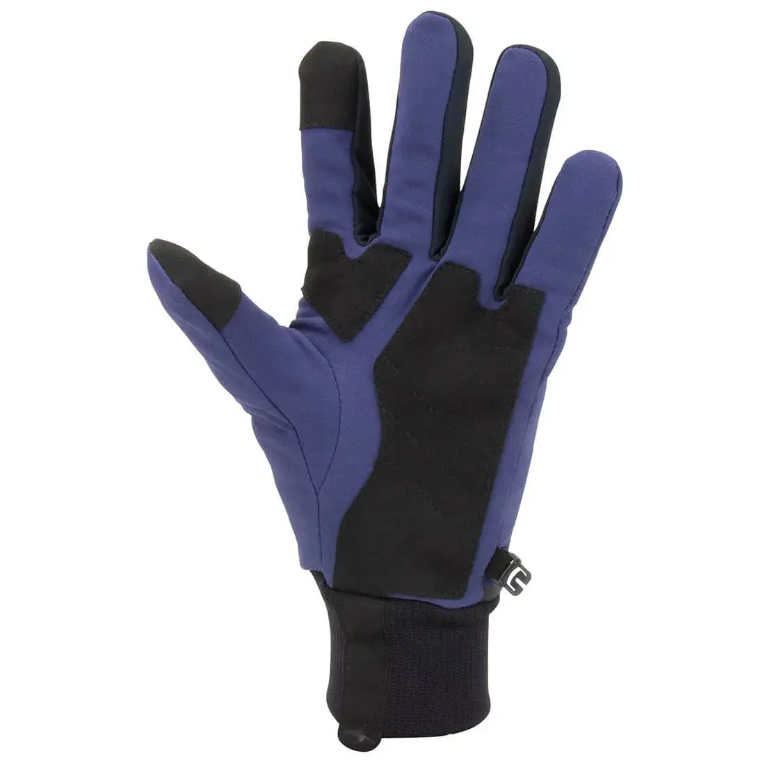Palm view of the Sealskinz Waterproof All Weather Glove in blue, showcasing grip-enhancing suede material and reinforced stitching for durability.