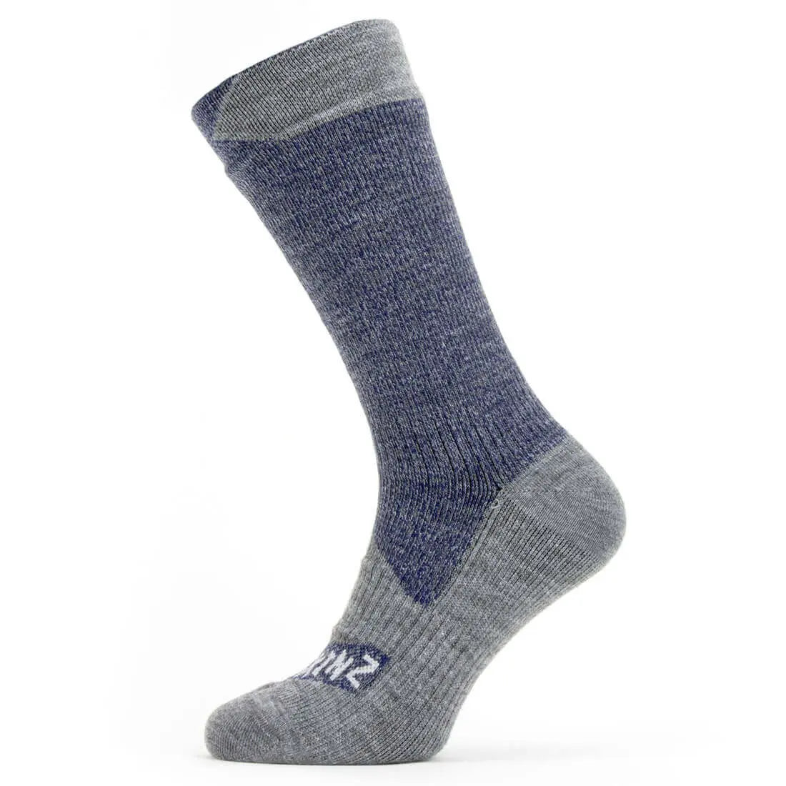 Sealskinz Raynham Waterproof Sock All Weather Mid Length in blue and gray, crafted for all-weather performance with a snug and comfortable fit.