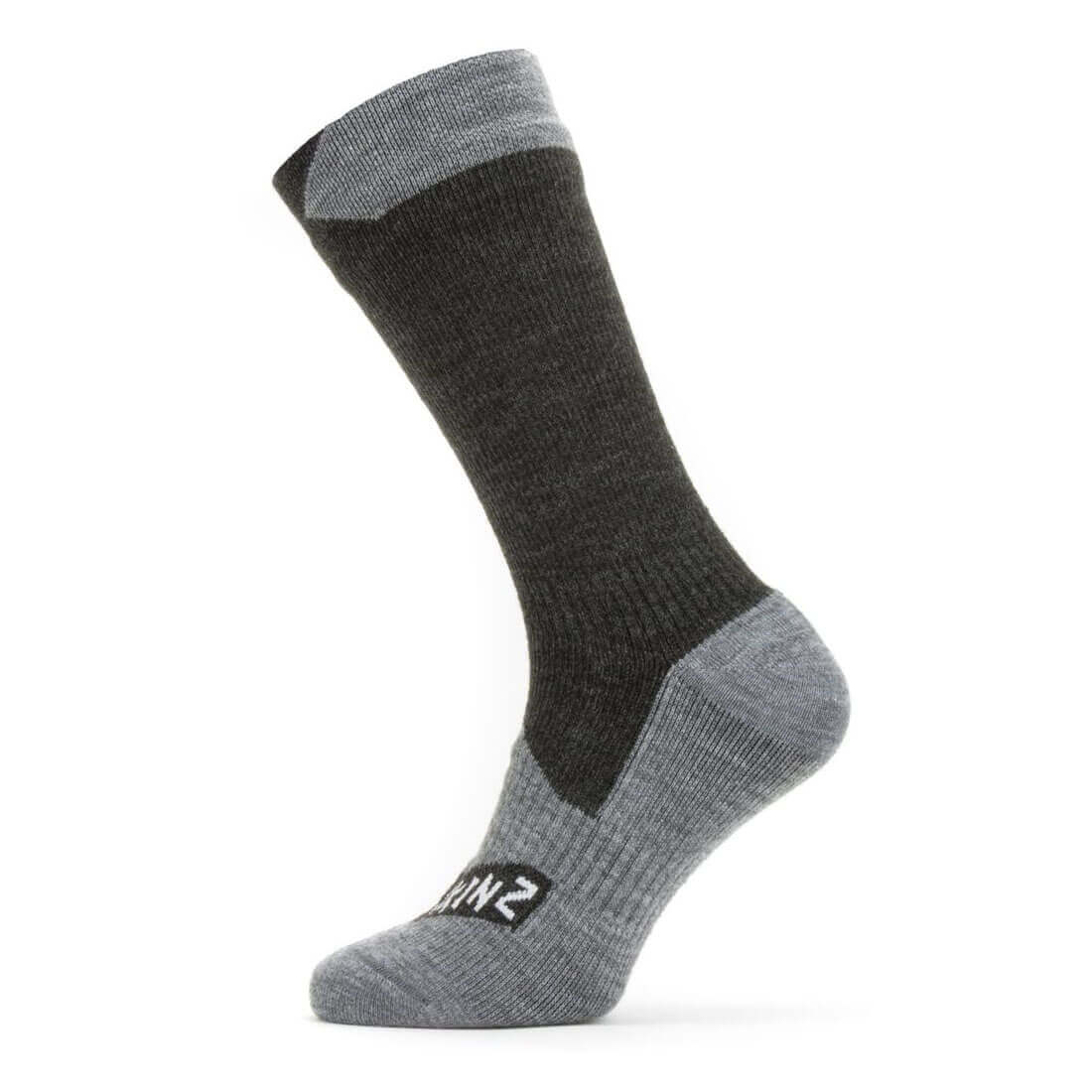 Sealskinz Raynham Waterproof Sock All Weather Mid Length in black and gray, mid-length design ensuring protection and breathability for outdoor use.
