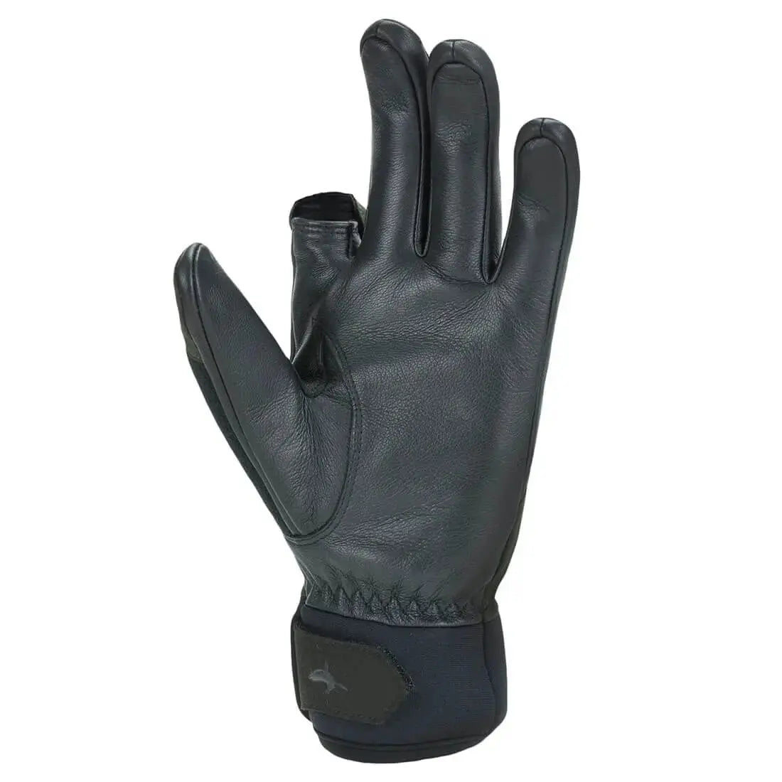 Back view of Sealskinz Broome Waterproof All Weather Shooting Glove showing black leather palm and trigger finger design for enhanced grip.