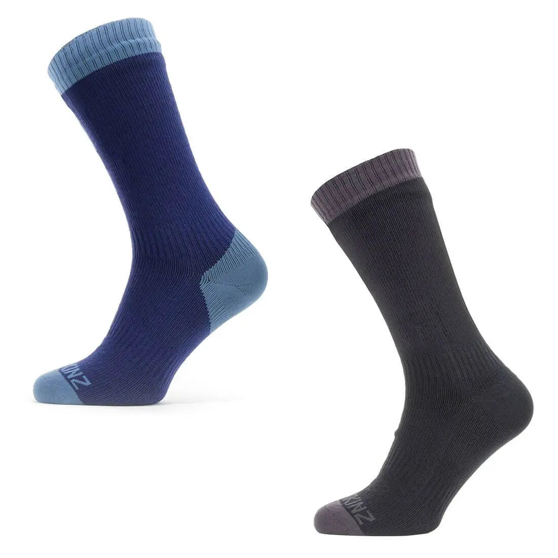 Sealskinz Waterproof Warm Weather Mid Length Socks in black and navy color options. Designed with a three-layer construction for breathability and moisture control.