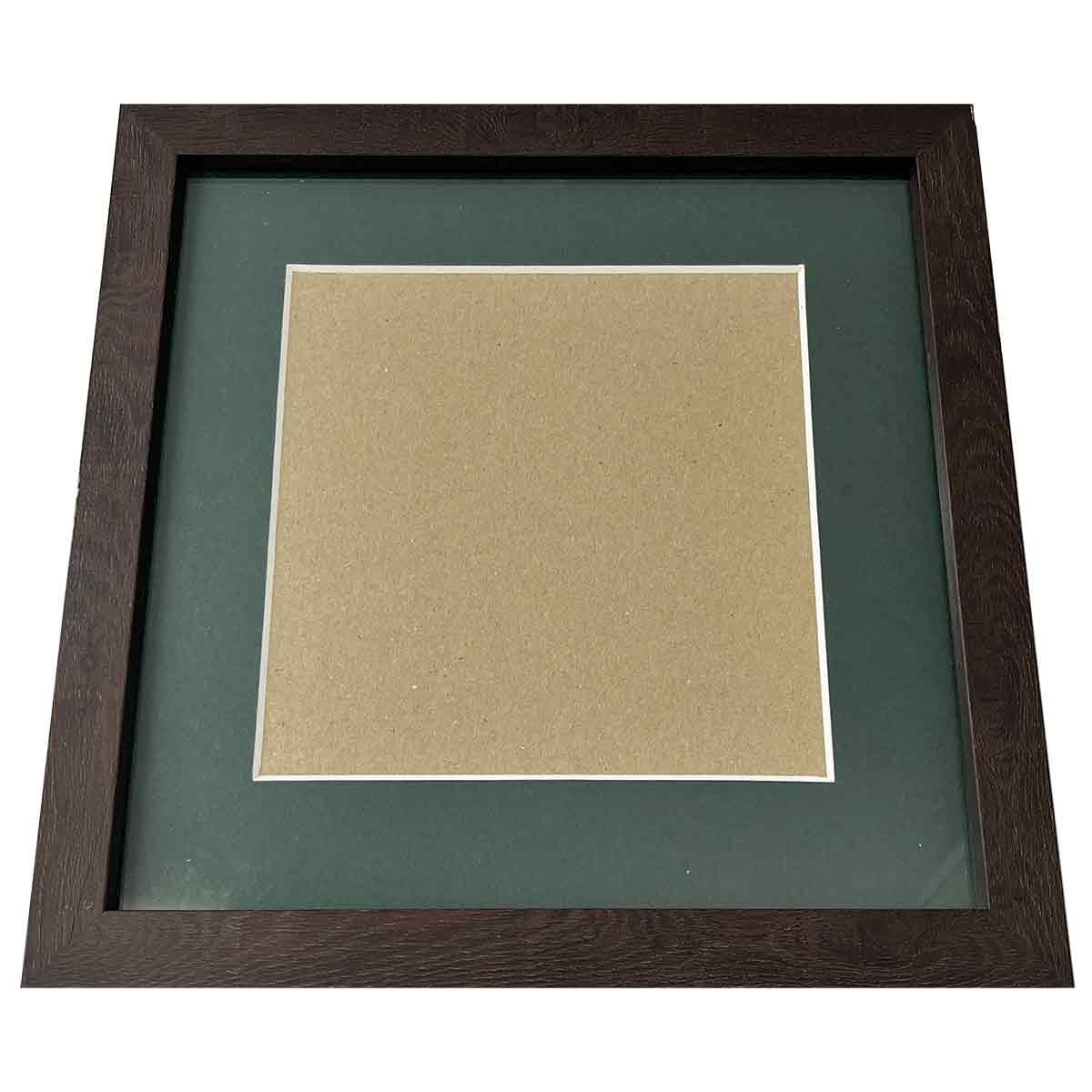 Empty single frame for Army presentation, designed to hold a regiment badge and nameplate. Dark green mount with a modern wooden frame for a professional display.
