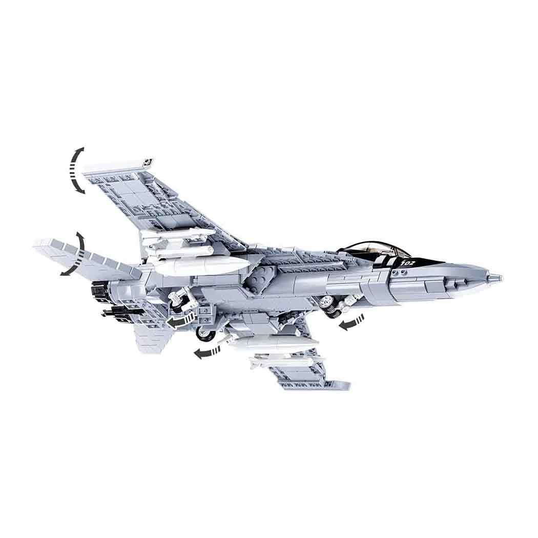 Detailed view of assembled Sluban F18 Super Bumblebee Fighter Plane from Model Bricks series, perfect for young building toy enthusiasts.