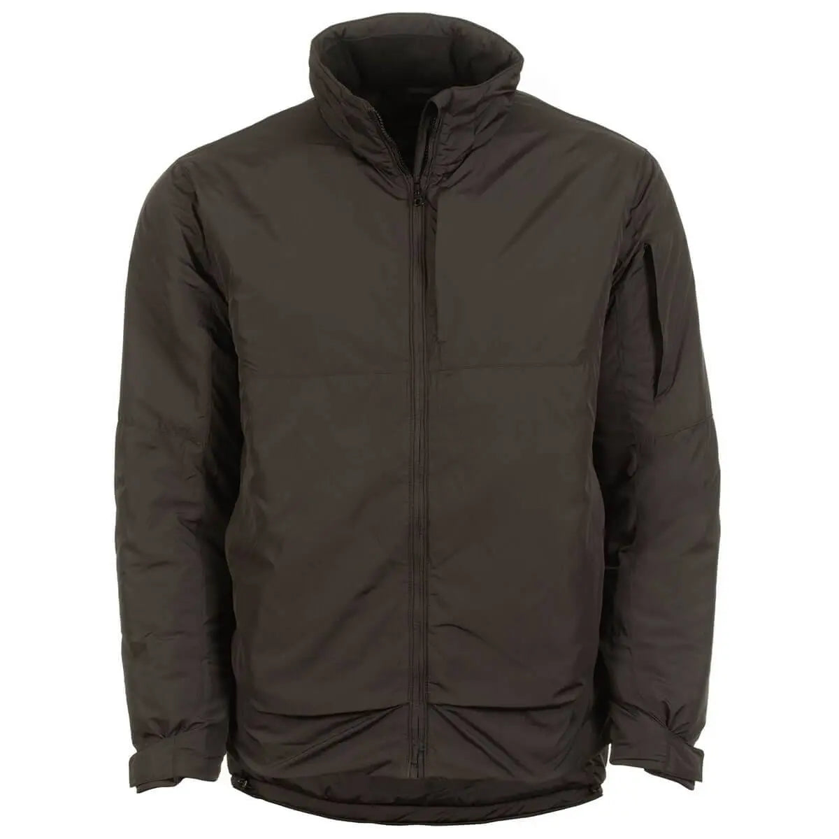 Snugpak Arrowhead Insulated Jacket Black with full front zip and high collar, ideal for outdoor wear. Medium-weight coat for cold weather protection.