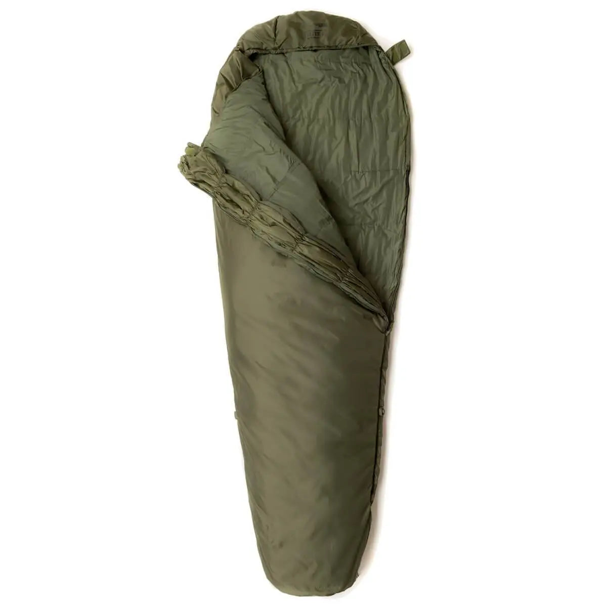Snugpak Elite 1 Sleeping Bag Olive Green with mummy shape and side baffle, ideal for camping in temperatures down to 2°C.