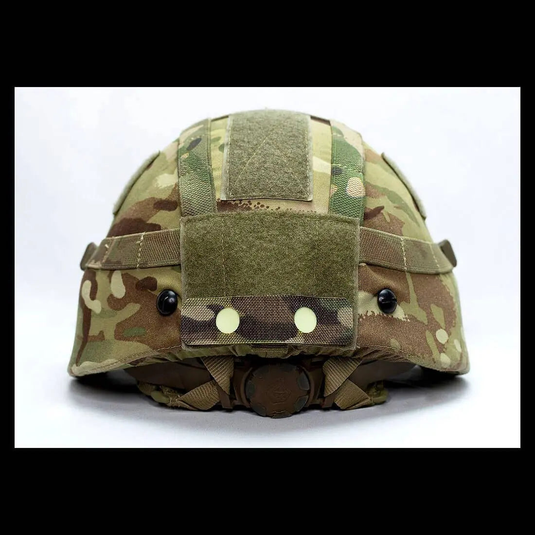 Buy Spectre Lumineyes Panel Soldier Marking System mounted on a multicam helmet using velcro backing, perfect for camping and hiking operations.