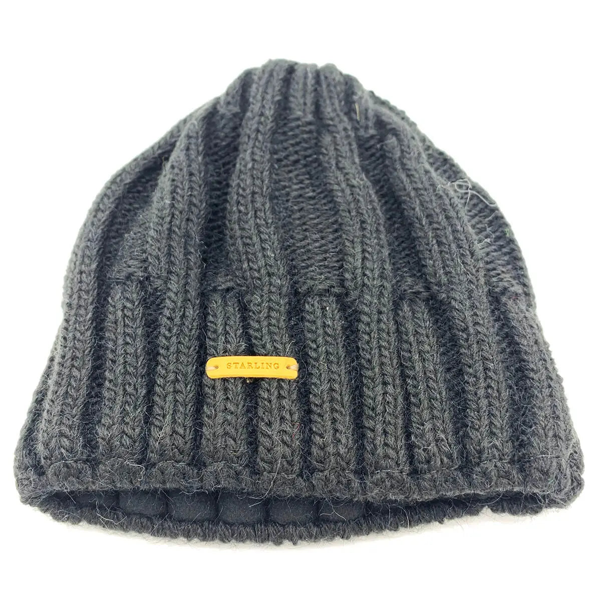 Black Starling Unisex Pullover Beanie Hat 12032 featuring ribbed wool knit and logo tag, premium winter headwear available at John Bulls.