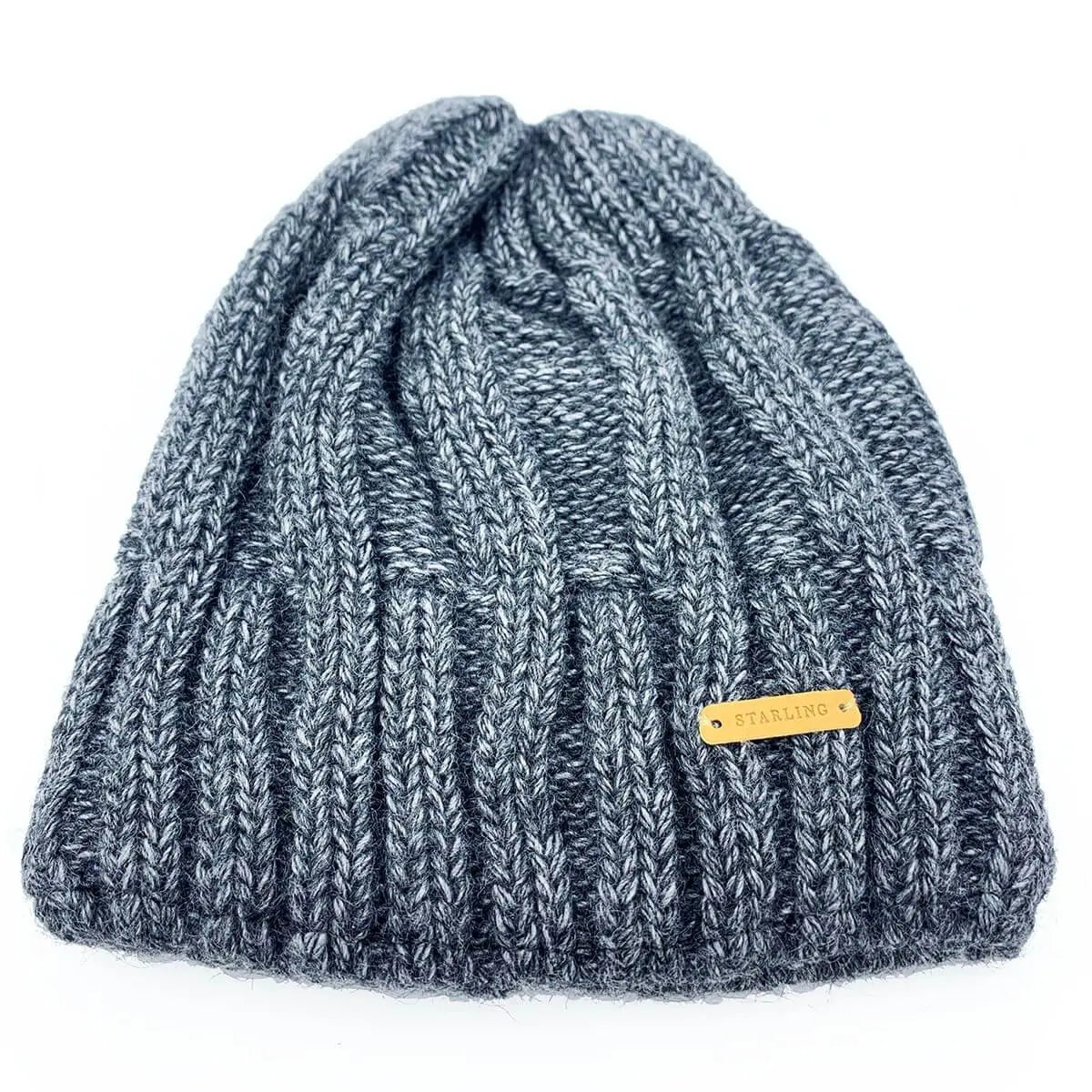 Dark grey Starling Unisex Pullover Beanie Hat 12032, thick ribbed knit wool design with logo tag, cozy winter accessory from John Bulls.