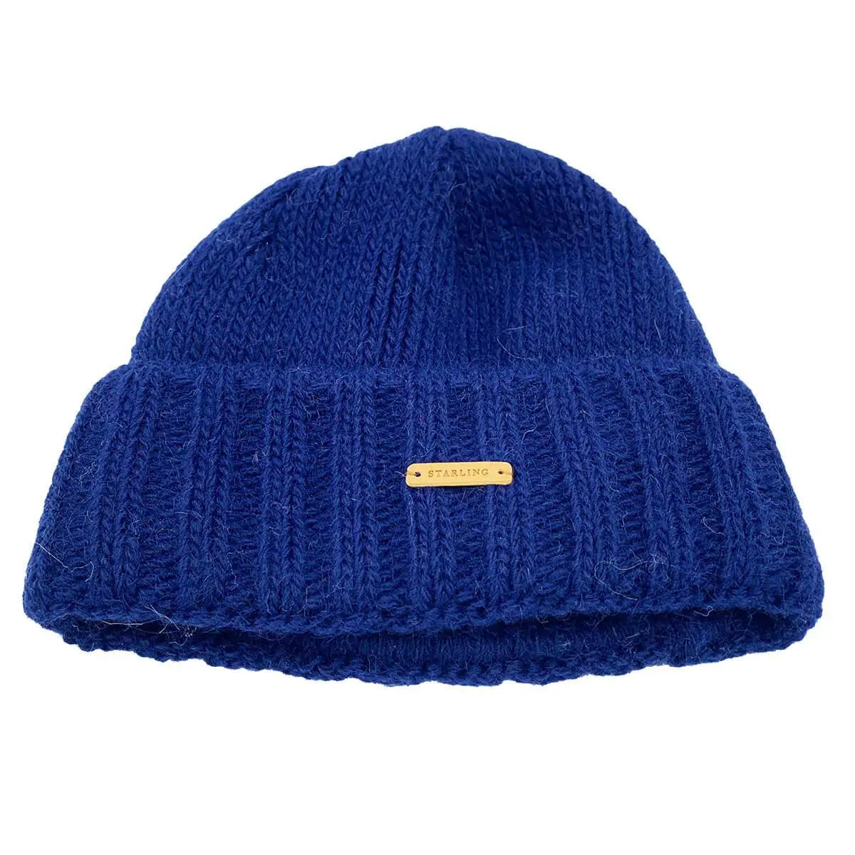 Blue Starling Unisex Rollover Beanie Hat 12033 featuring a thick ribbed knit and logo tag, made for warmth and comfort in winter.