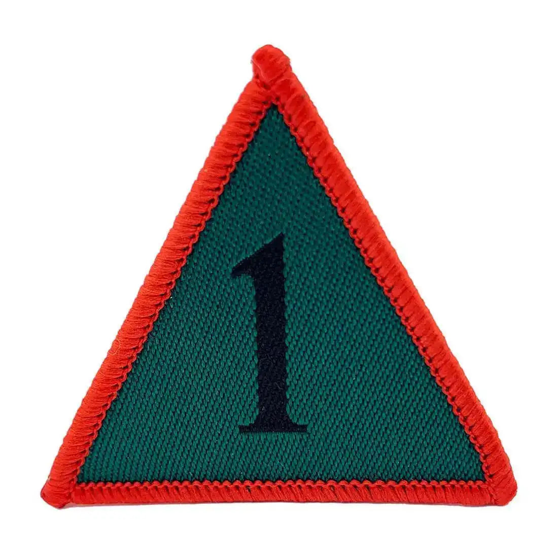 Single 1st Armoured Brigade TRF patch in red, green, and black, iron or sew on, regulation military uniform accessory by John Bull. Red (Coloured) from  John Bull Clothing 