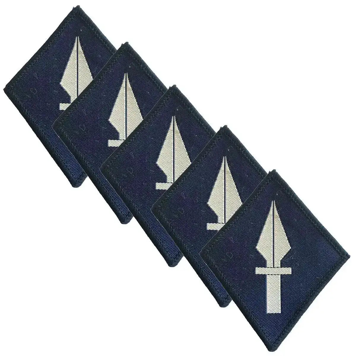 Set of five 1 UK Signal Brigade Hook & Loop TRF patches with a white spear emblem on a navy blue background. Durable and MoD approved military badge. 5 Pack from  John Bull Clothing 