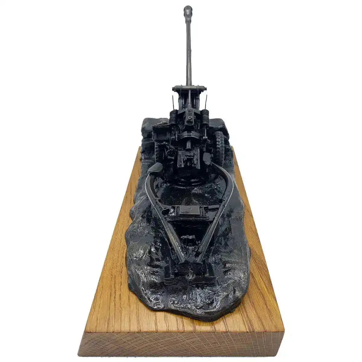 Front view of 105mm Light Gun Bronze Resin Statue showing barrel alignment and intricate detailing, ideal for army-themed home decor.  from  John Bull Clothing 