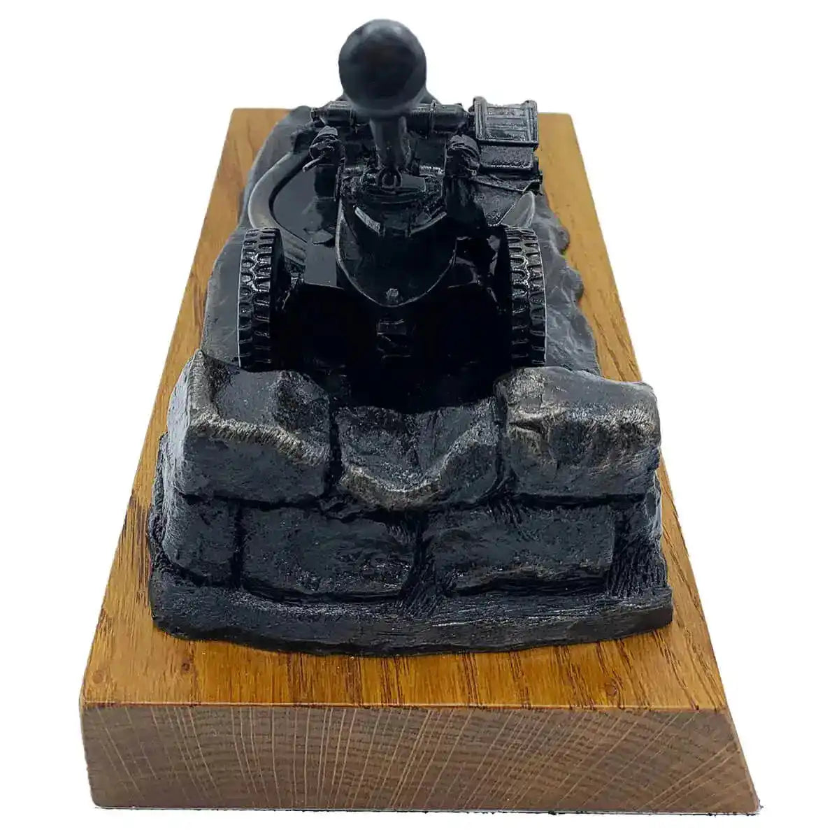 Rear view of 105mm Light Gun Bronze Resin Statue featuring sandbag detailing and sturdy rosewood base, great for display in home or office.  from  John Bull Clothing 
