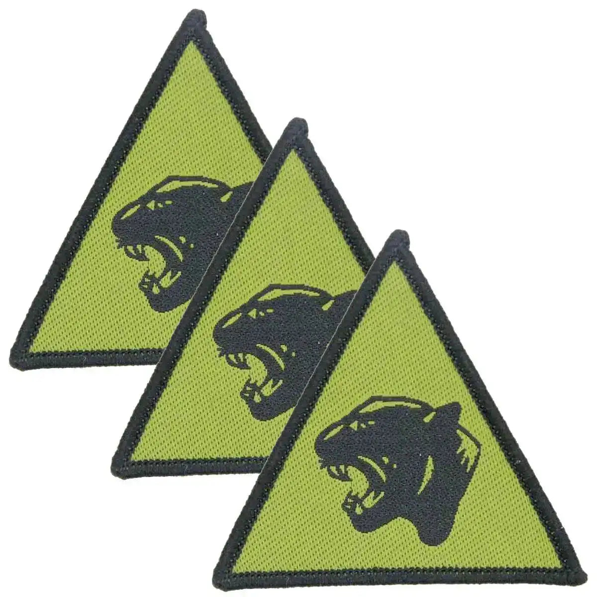 Set of three 19th Light Brigade Panther TRF Hook and Loop patches in subdued green with black panther emblem, ideal for military uniforms. 3 Pack from  John Bull Clothing 