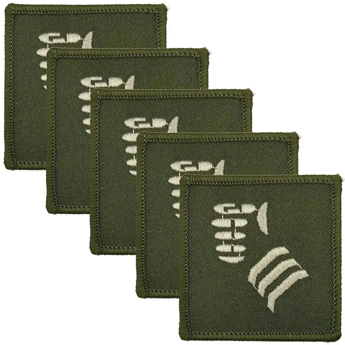 Pack of five green 20th Armoured Brigade TRF patches with hook & loop backing, featuring regulation white fist insignia for tactical wear. Green/White from  John Bull Clothing 