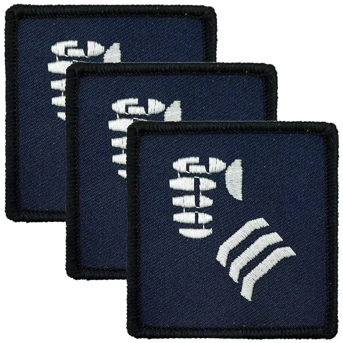 Set of three navy blue 20th Armoured Brigade TRF patches with hook & loop backing, showing white tactical fist emblem for uniform use. Blue/White from  John Bull Clothing 
