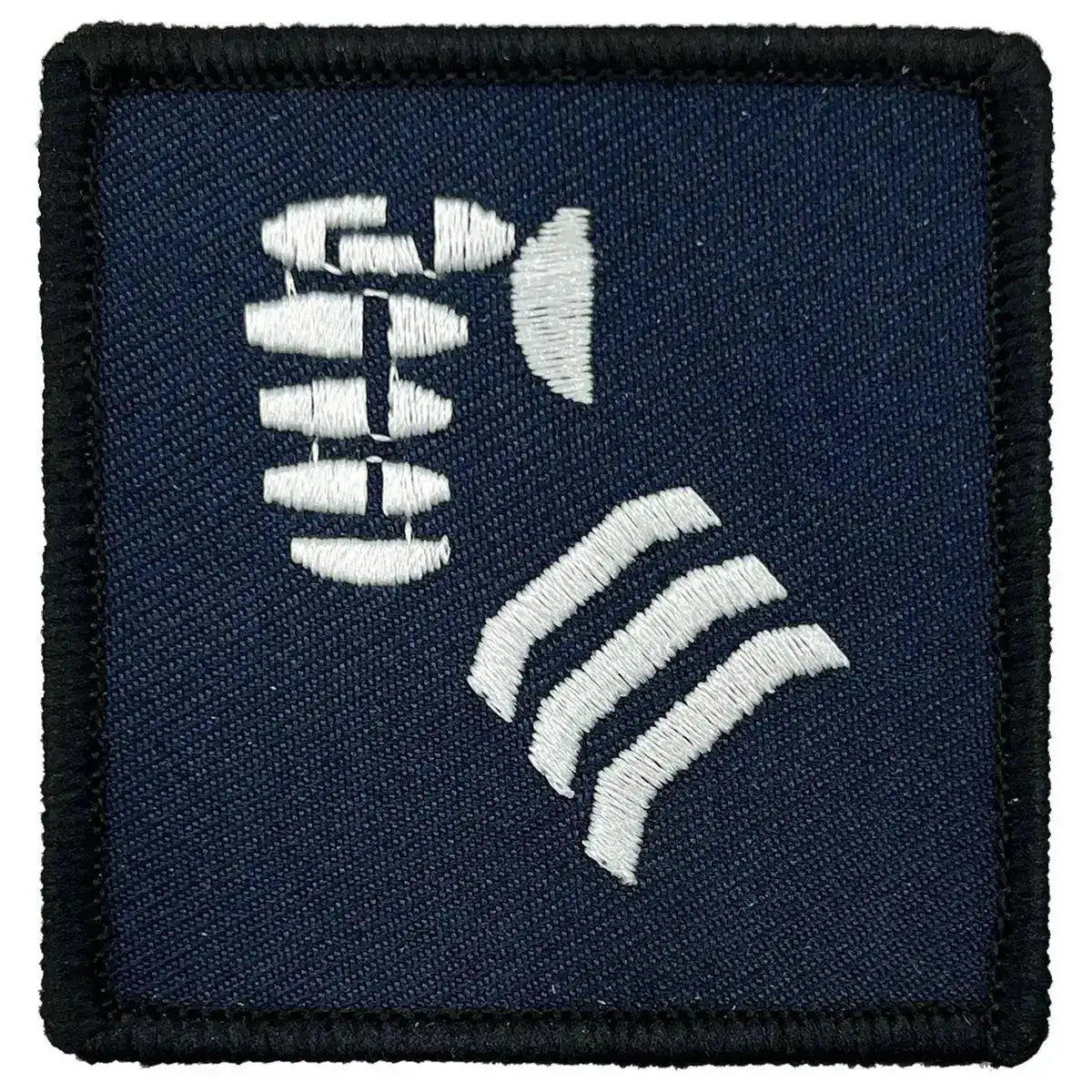 Single navy blue 20th Armoured Brigade TRF patch with white fist design and hook & loop backing, made to MoD specifications for uniforms. Blue/White from  John Bull Clothing 