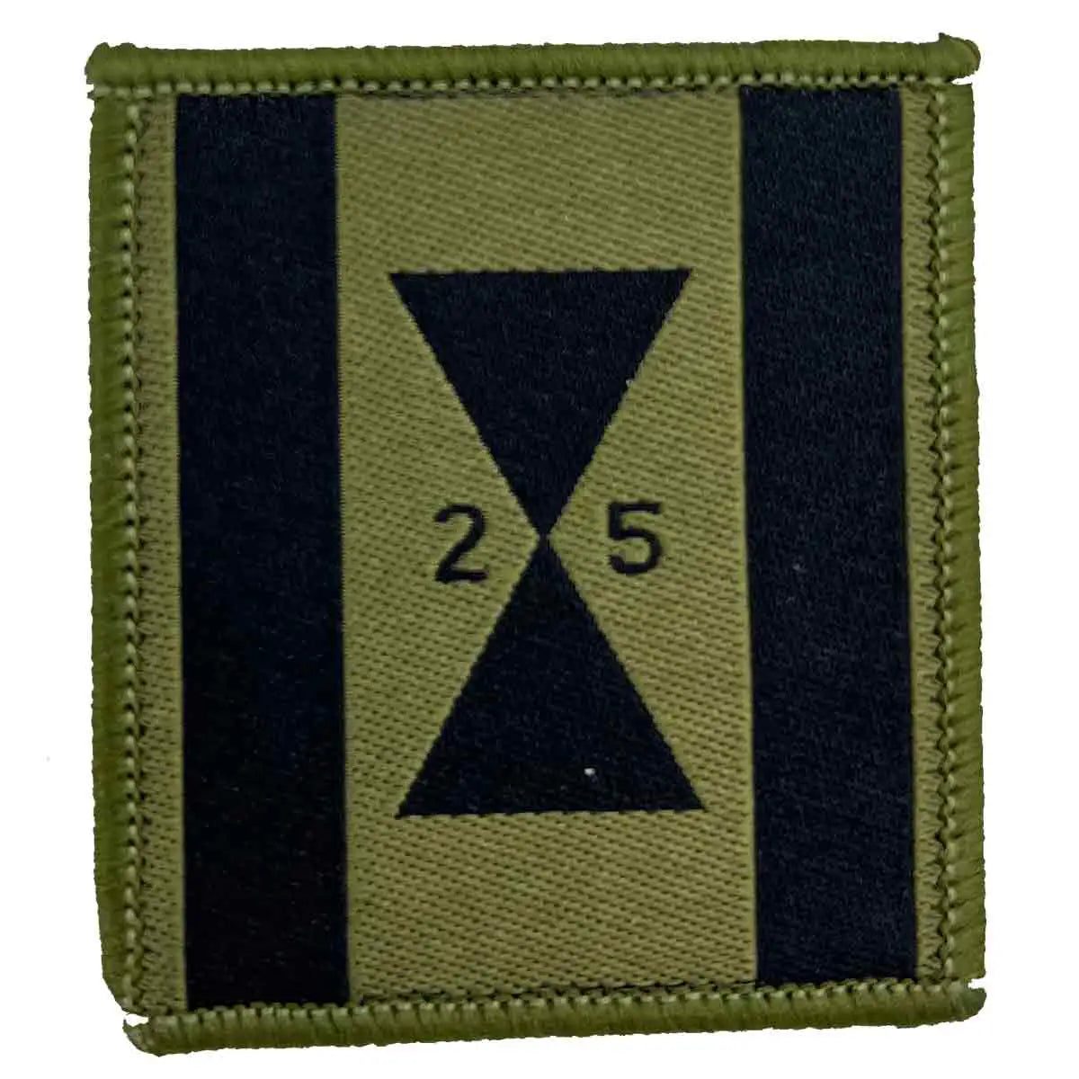 Single 25 Close Support Engineer Group TRF patch with black hourglass design on green background, iron-on or sew-on for military apparel. 1 Flash from  John Bull Clothing 