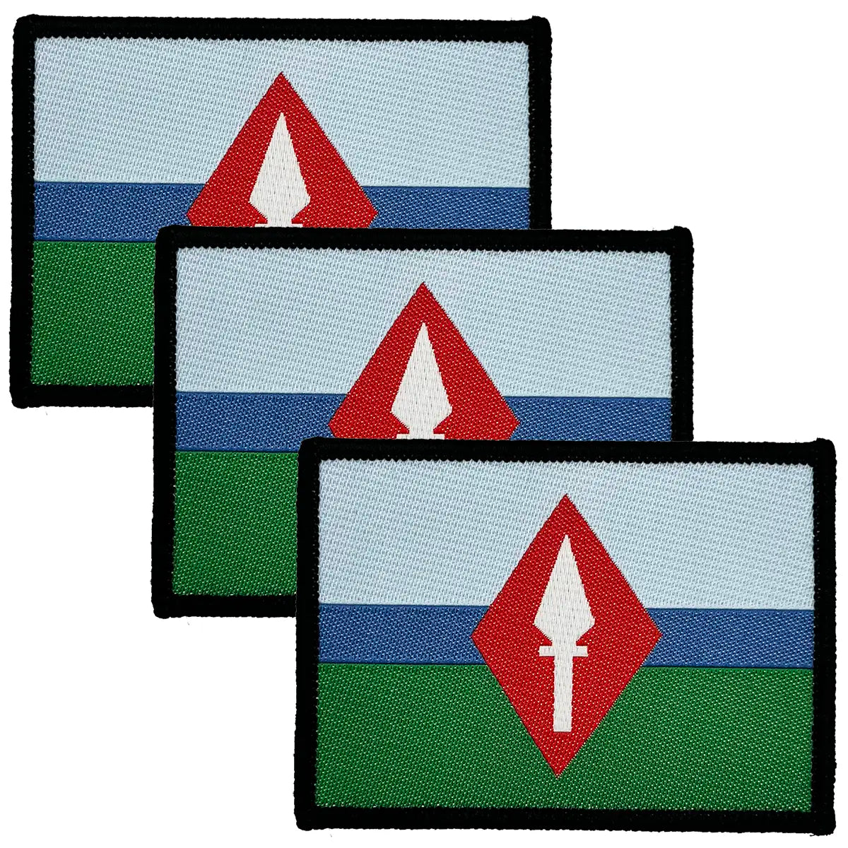7th Signal Group TRF embroidered patch with red arrow emblem, blue, white, and green stripes, black border, military insignia