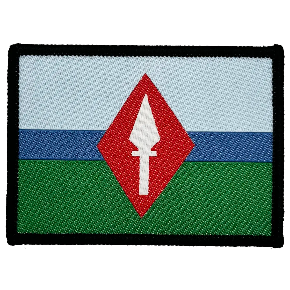 7th Signal Group TRF embroidered patches with red arrow emblem, blue, white, and green stripes, black border, military insignia