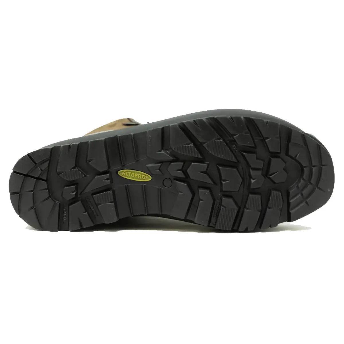 Sole view of Altberg Tethera Men's Leather Walking Boot, featuring a Vibram outsole with deep treads for excellent traction on rugged terrain.