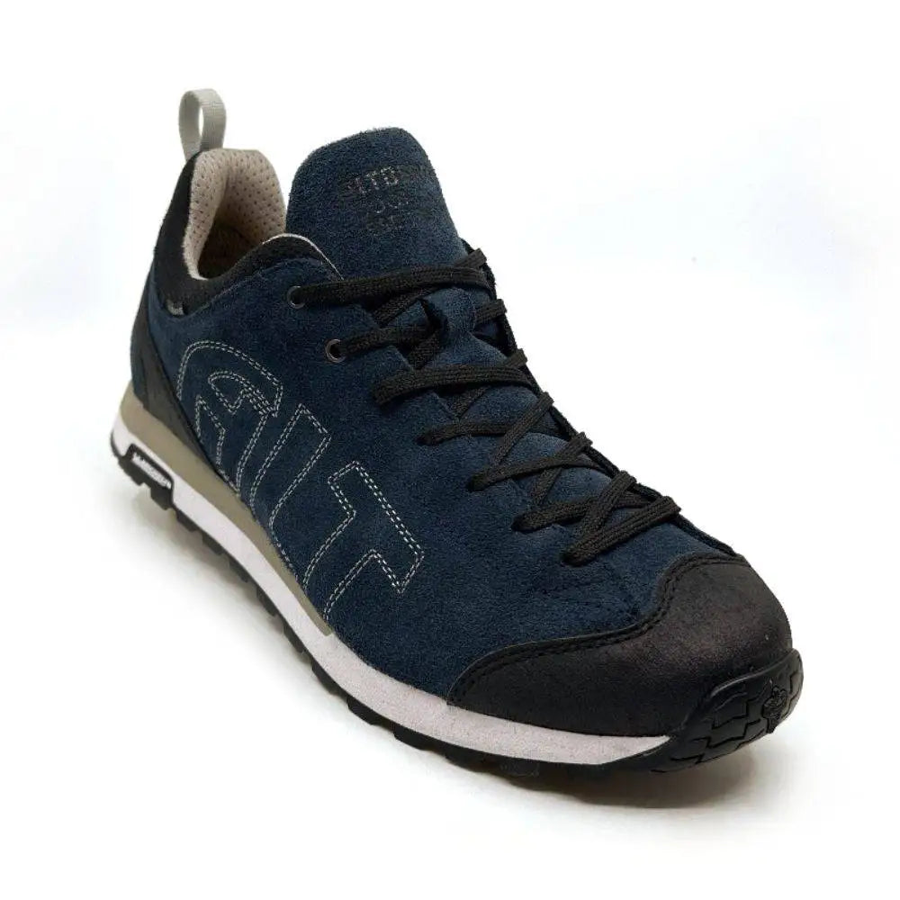 Altberg Wensley Waterproof Outdoor Shoe in navy blue suede with black laces, designed for durability and comfort on varied terrains.  from  John Bull Clothing 