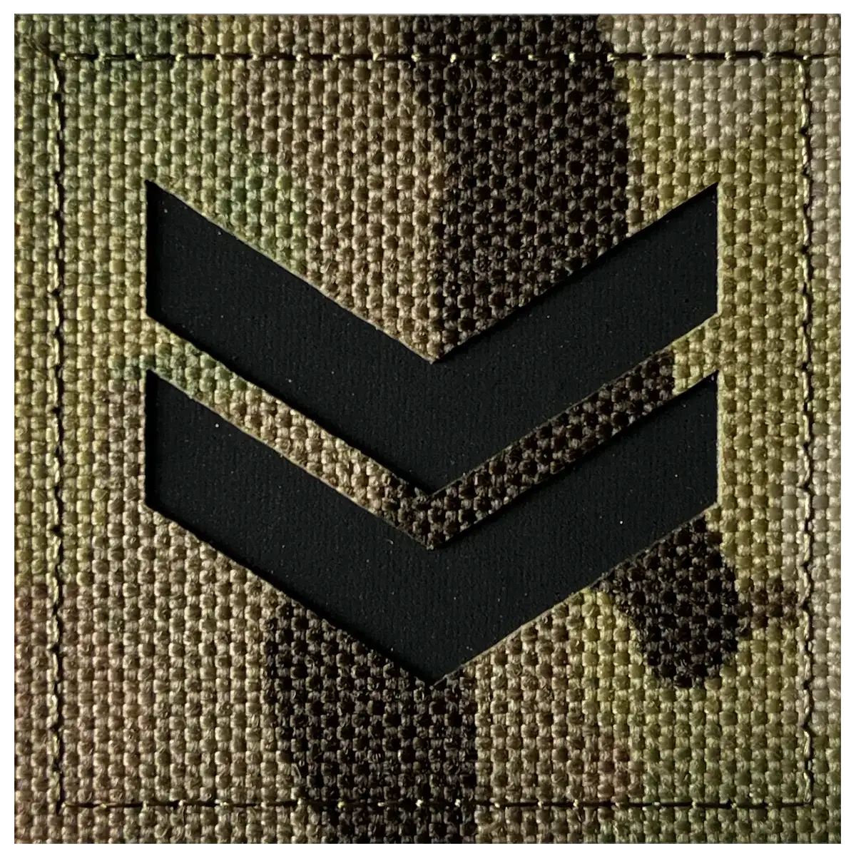 Army rank square laser cut hook & loop TRF in multicam pattern with black rank insignia, measuring 5x5cm, durable Velcro patch for military uniforms.