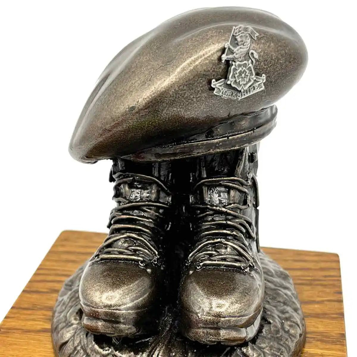 Beret and Boots Bronze Resin Statue on Oak Base - Updated Design - John Bull Clothing Pewter Badge from  John Bull Clothing 