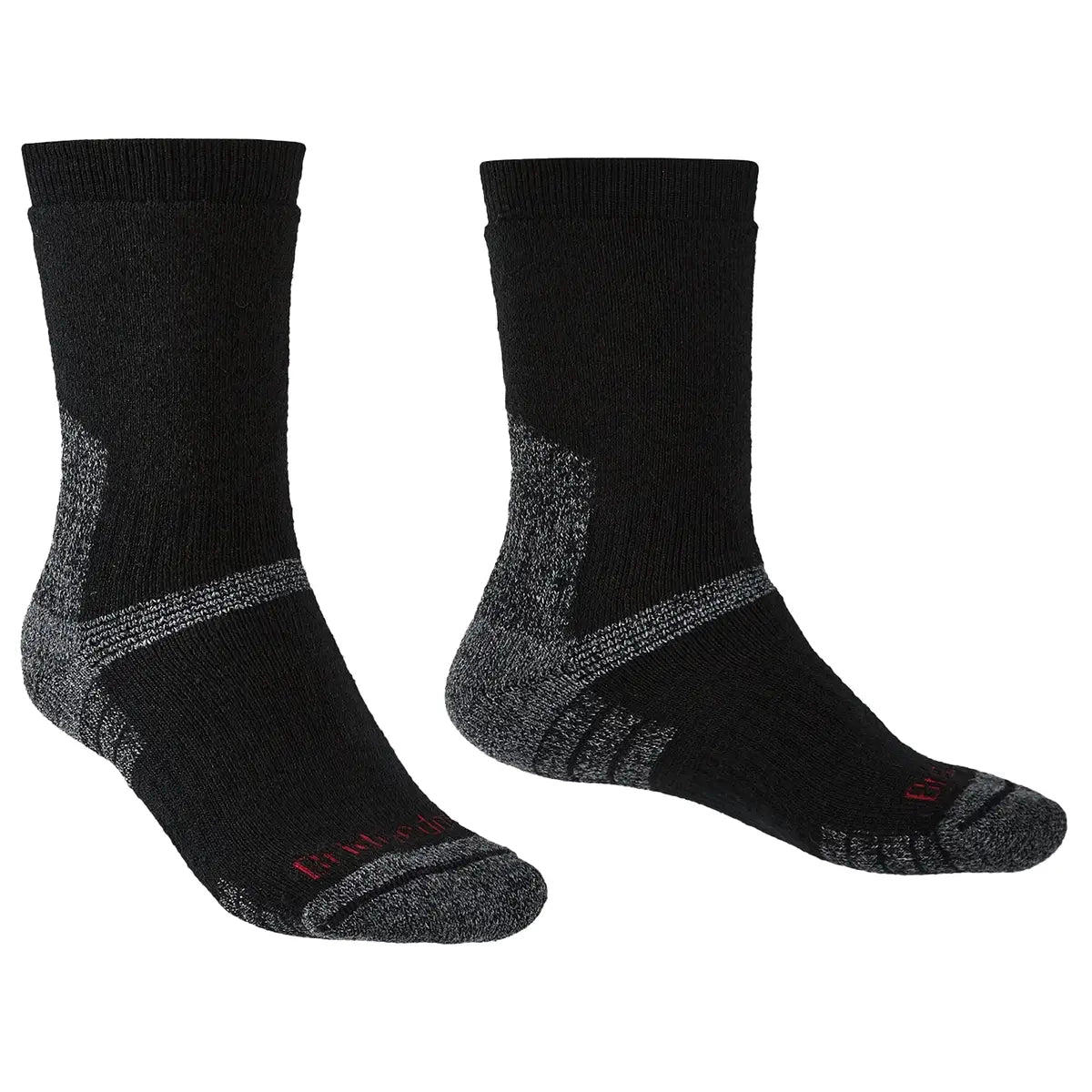 Bridgedale Explorer Merino Heavyweight Boot Sock - John Bull in black with grey cushioning, ideal for rugged outdoor wear and hiking boots.