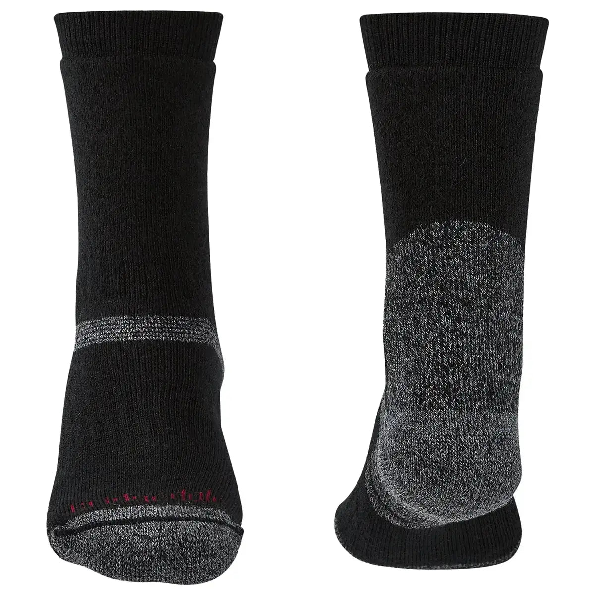 Back and sole view of Bridgedale Explorer Merino Heavyweight Boot Sock - John Bull in black, showing reinforced heel and toe for endurance.  from  John Bull Clothing 