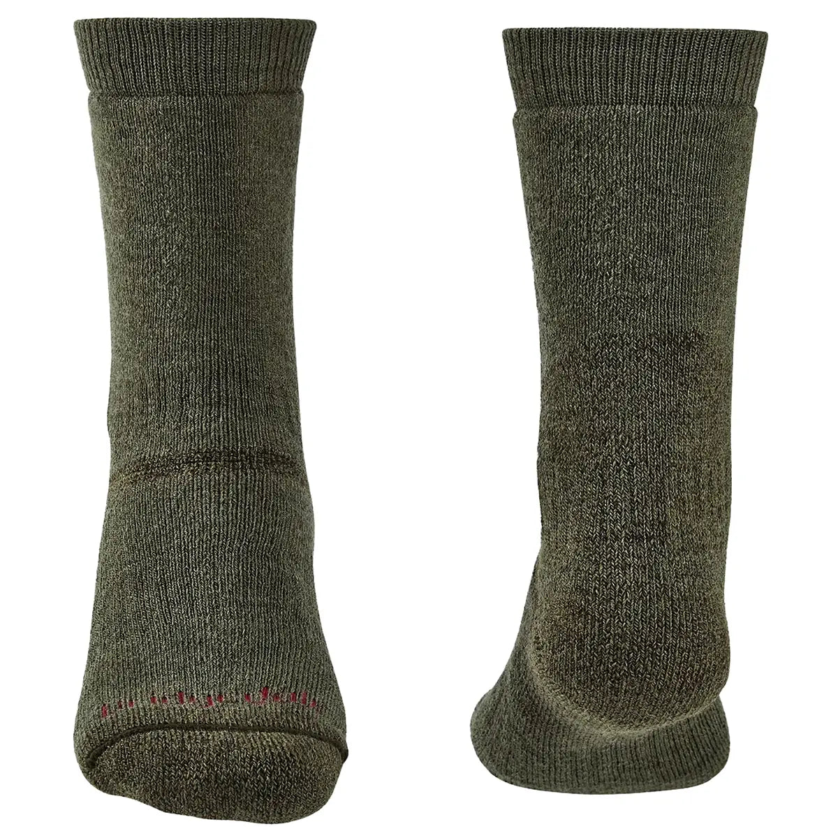 Rear and sole view of Bridgedale Explorer Merino Heavyweight Boot Sock - John Bull in green, highlighting thick knit for warmth and comfort.