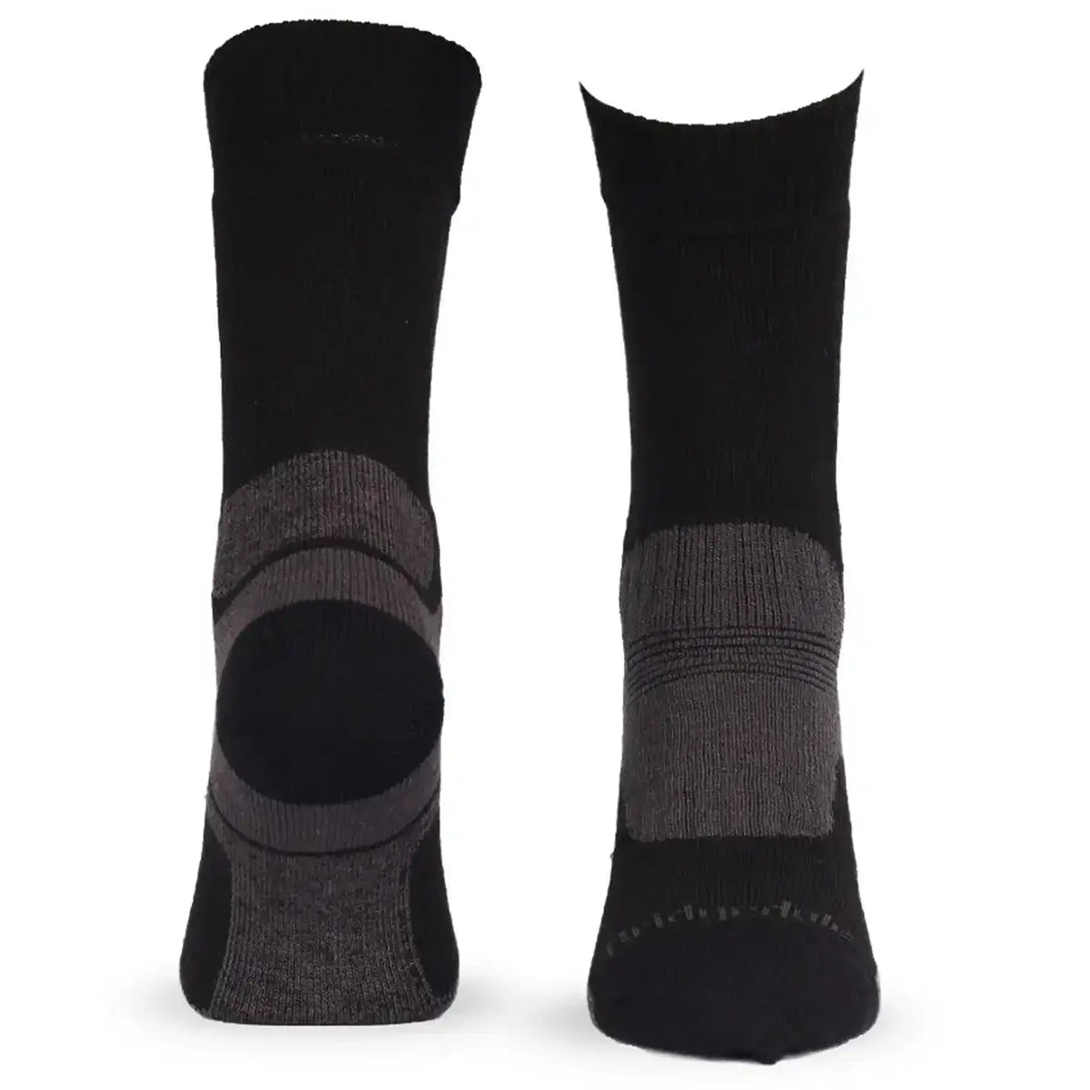 Black and gray Bridgedale Merino Mid-Weight Field Socks with cushioned sole and arch support, ideal for extended outdoor wear