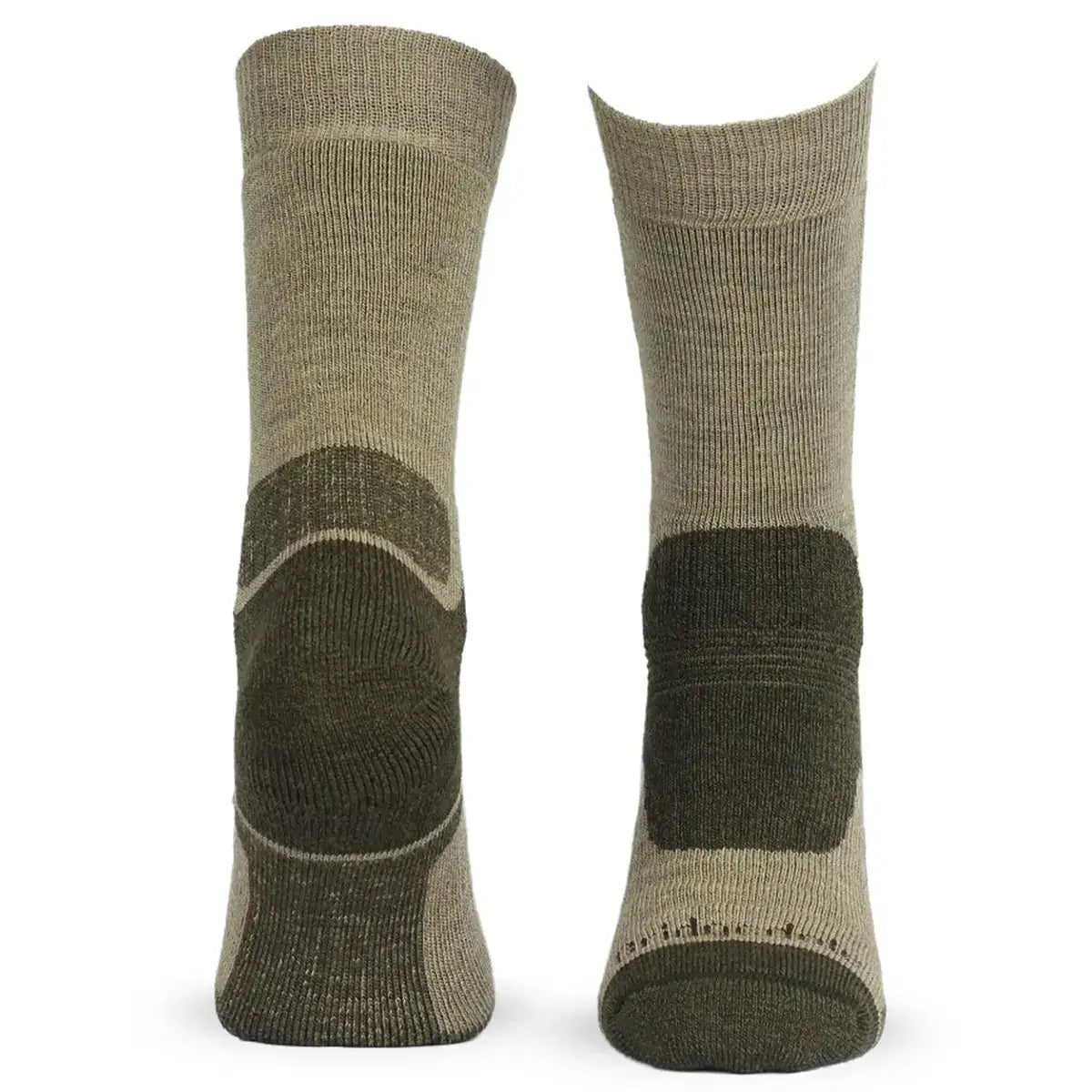 Bridgedale Military Merino Mid-Weight Field Socks in beige and dark green, with reinforced heel and toe, designed for military use, SKU: JB1660-OG-M