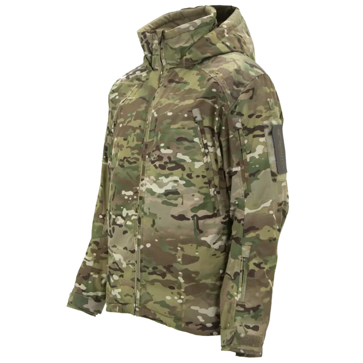 Side view of Carinthia MIG 4.0 Jacket G-Loft Multicam, showcasing its ergonomic fit, reinforced sleeves, and high-performance insulation.