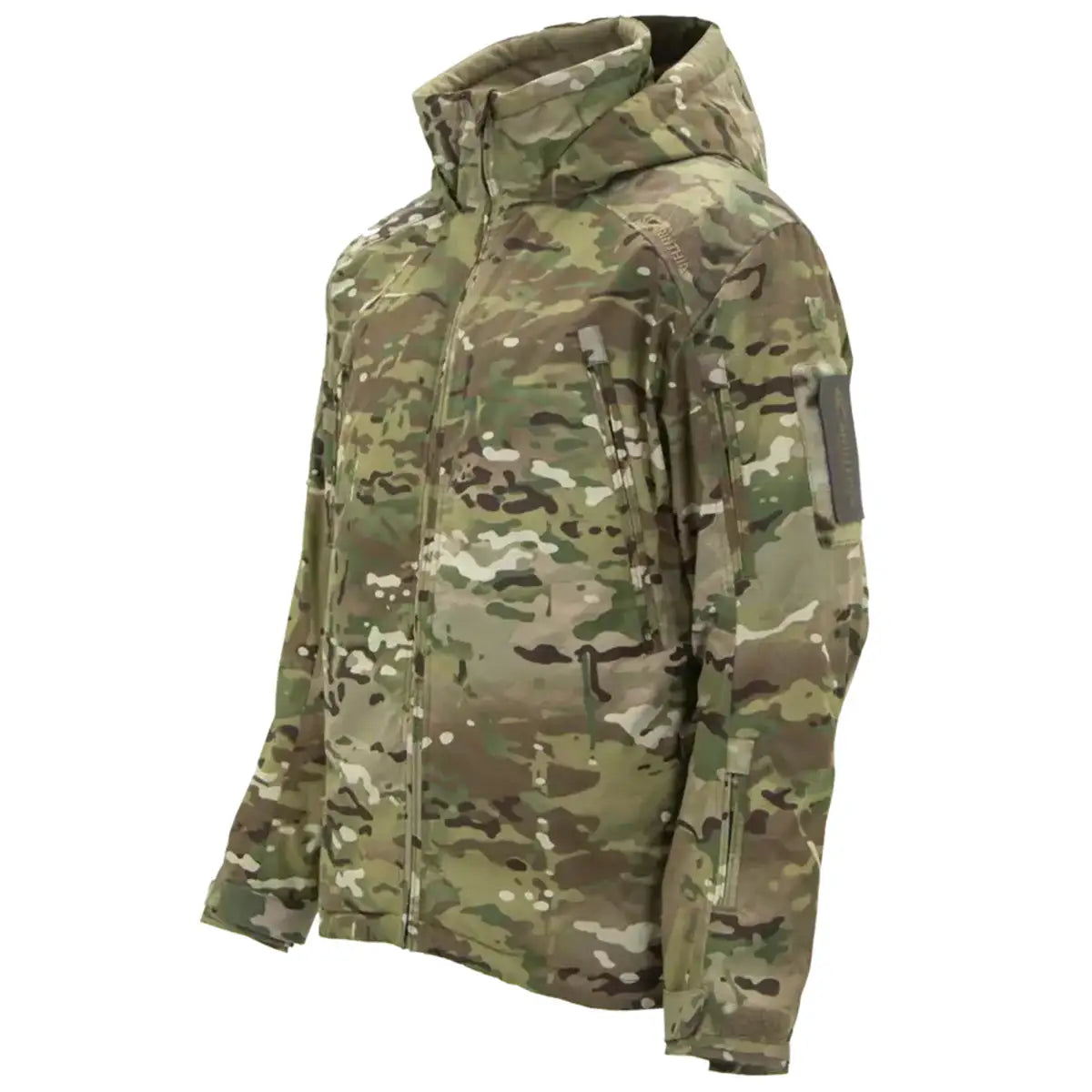 Side view of Carinthia MIG 4.0 Jacket G-Loft Multicam, showcasing its ergonomic fit, reinforced sleeves, and high-performance insulation.  from  John Bull Clothing 