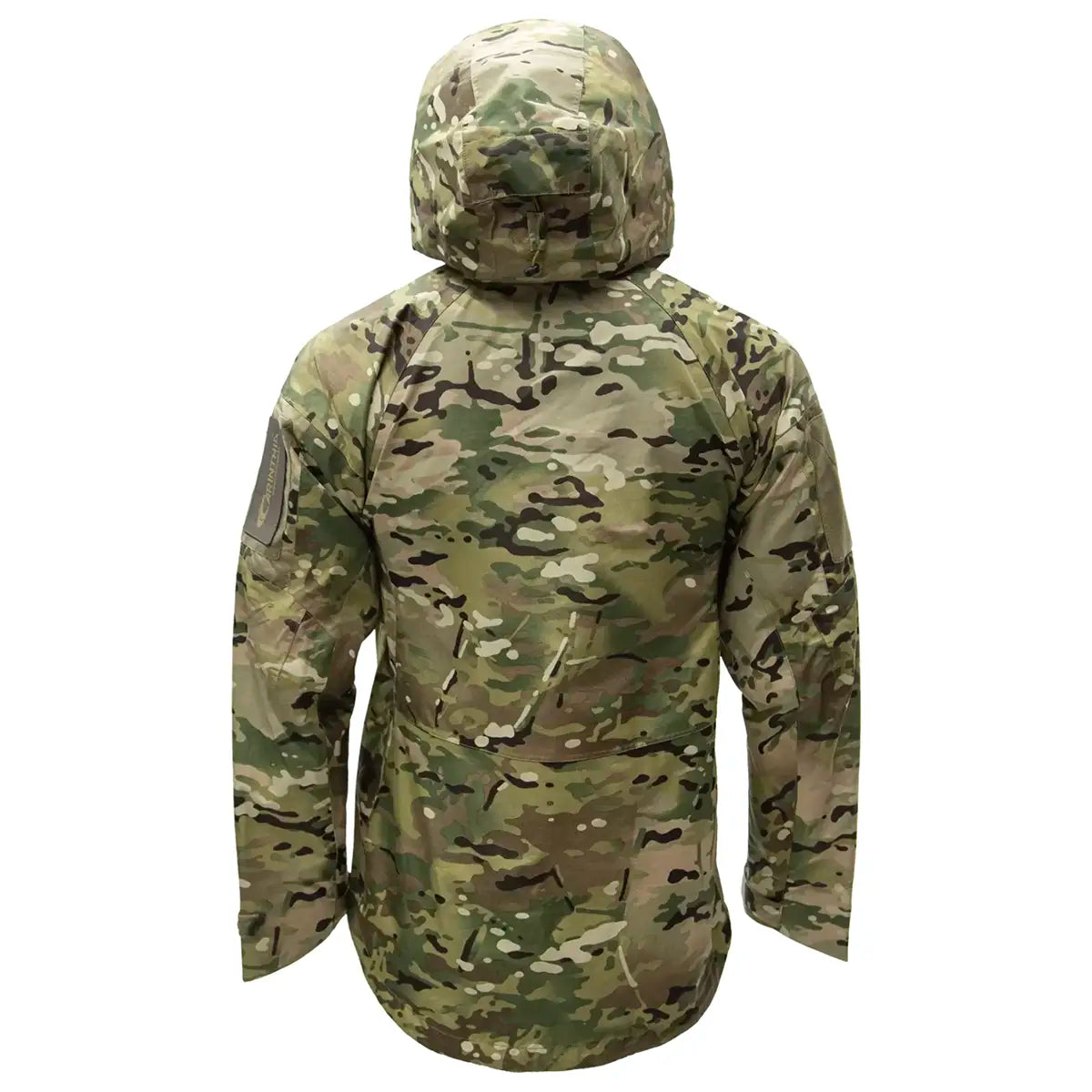Back view of Carinthia PRG 2.0 Waterproof Jacket Multicam showing full-length coverage and durable construction for field operations.