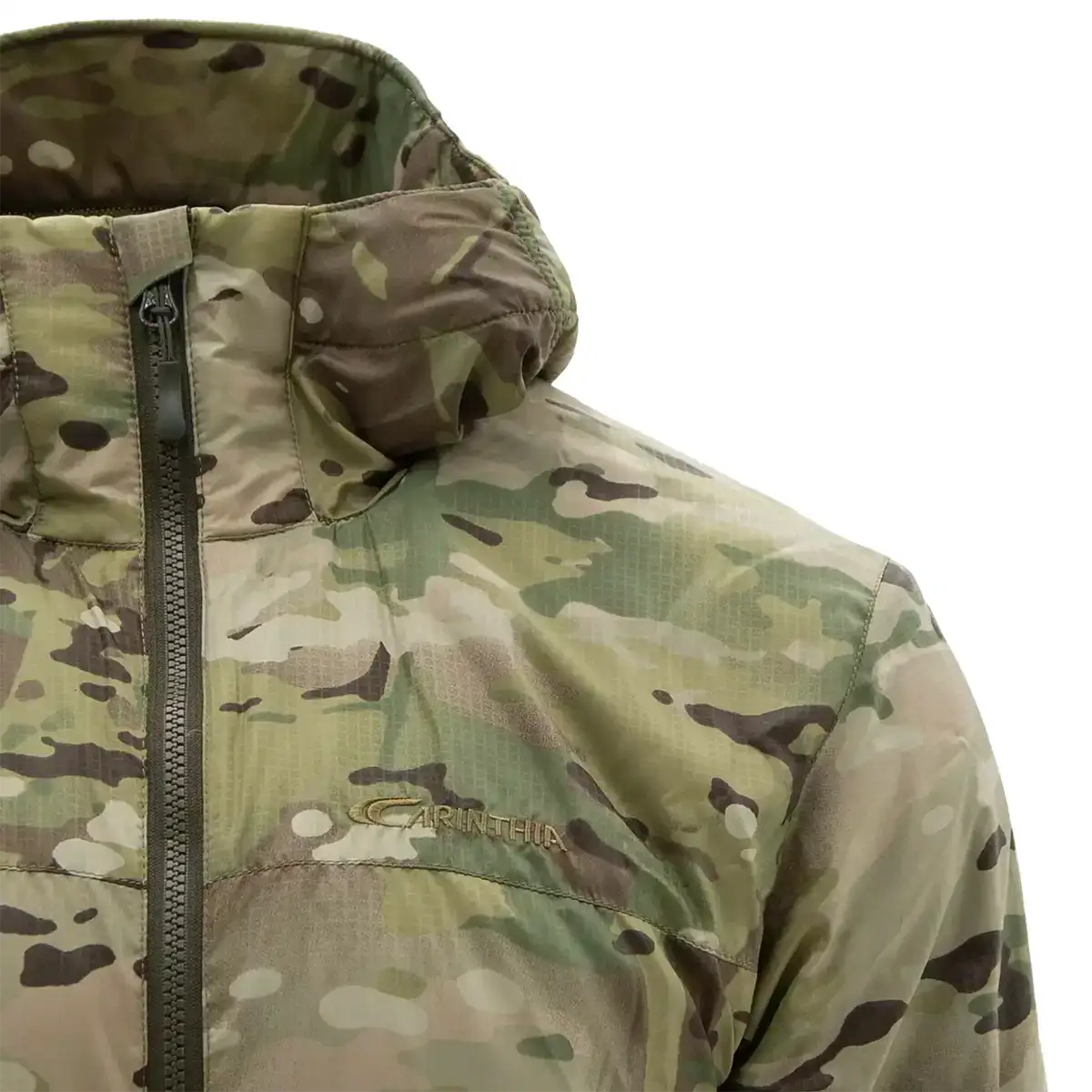 Interior of Carinthia TLG 2.0 G-Loft Jacket, highlighting the lightweight G-Loft insulation and camouflage lining for tactical comfort