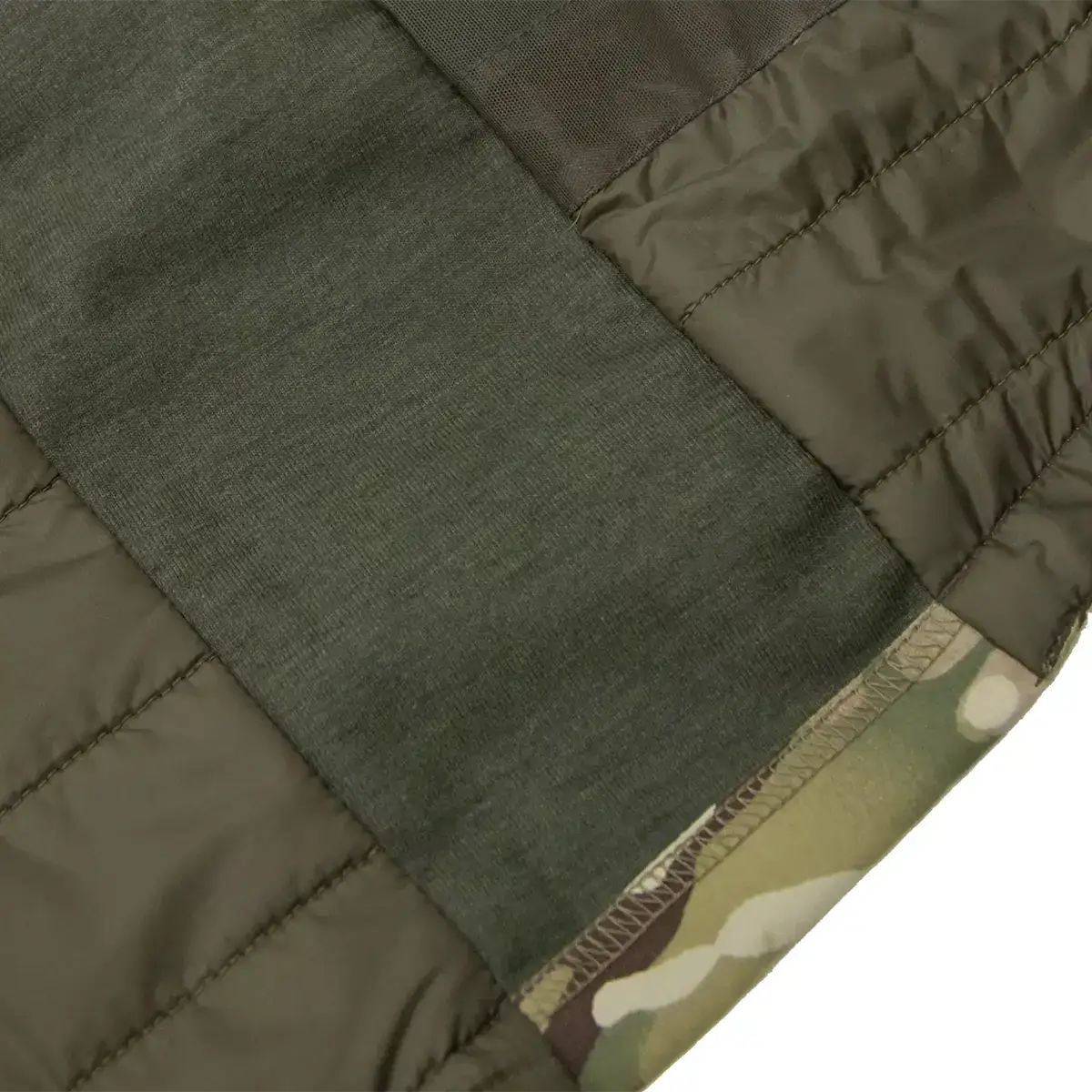 Close-up of the jacket's fabric and stitching, showing high-quality materials and camouflage pattern for military and outdoor use