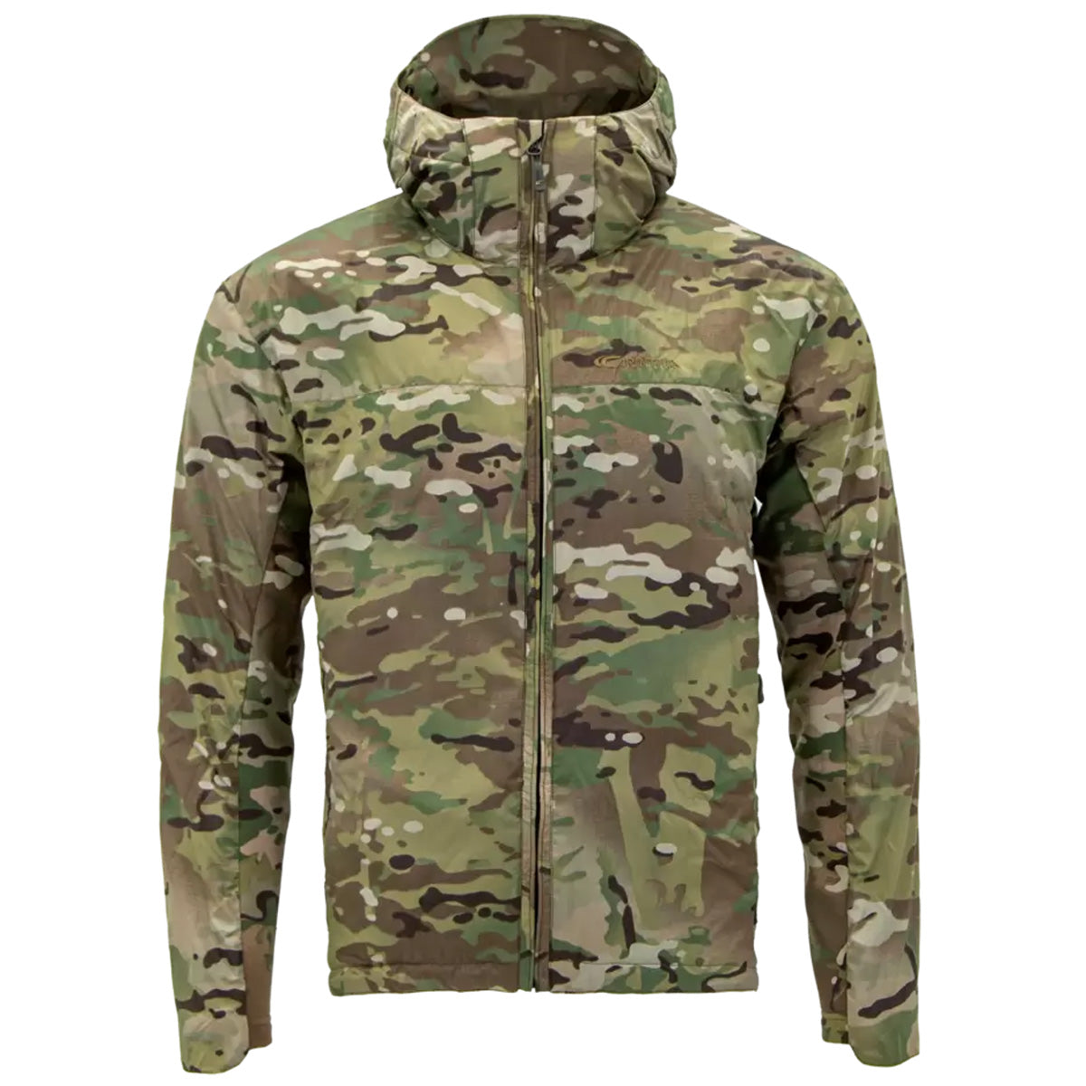 Carinthia TLG Jacket G-Loft Multicam with hood, featuring advanced insulation and durable fabric for superior cold-weather protection.