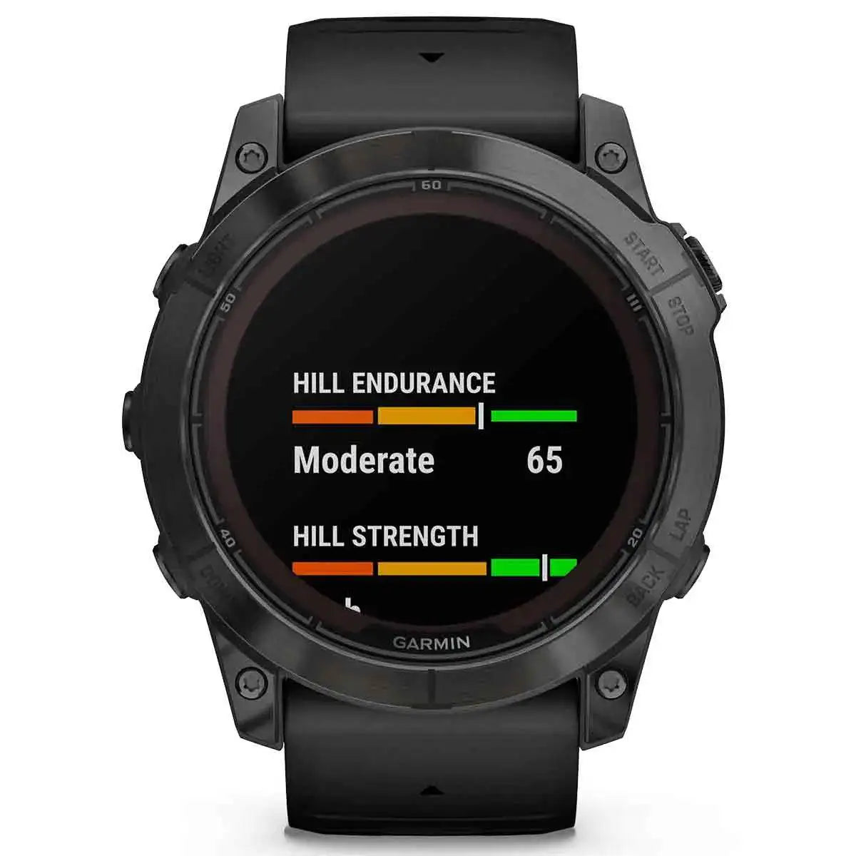 Garmin Fenix 7X Pro Solar smartwatch showing hill endurance and strength metrics, ideal for athletes and outdoor enthusiasts.  from  John Bull Clothing 