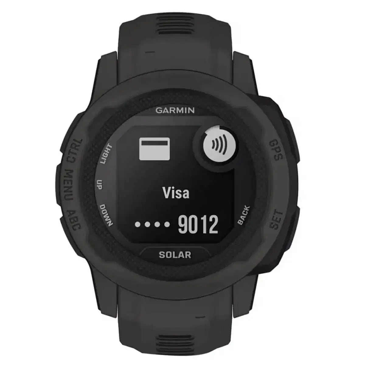 Garmin Instinct 2S Solar Smart Watch with contactless payment feature, allowing secure transactions on the go with built-in NFC technology.  from  John Bull Clothing 