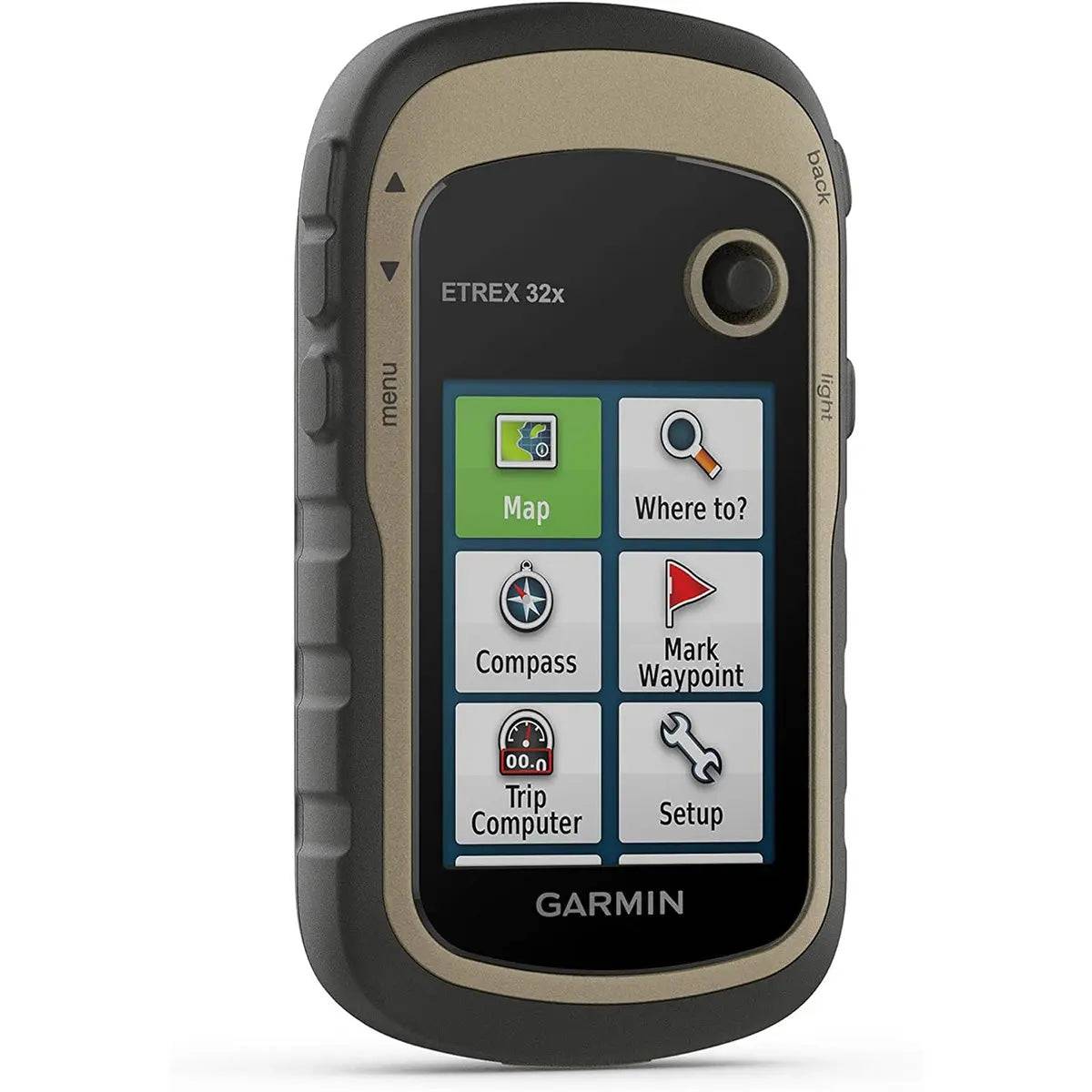 Garmin eTrex 32x GPS handheld device with a 2.2-inch color display, featuring a user-friendly interface for navigation, waypoints, and trip planning.