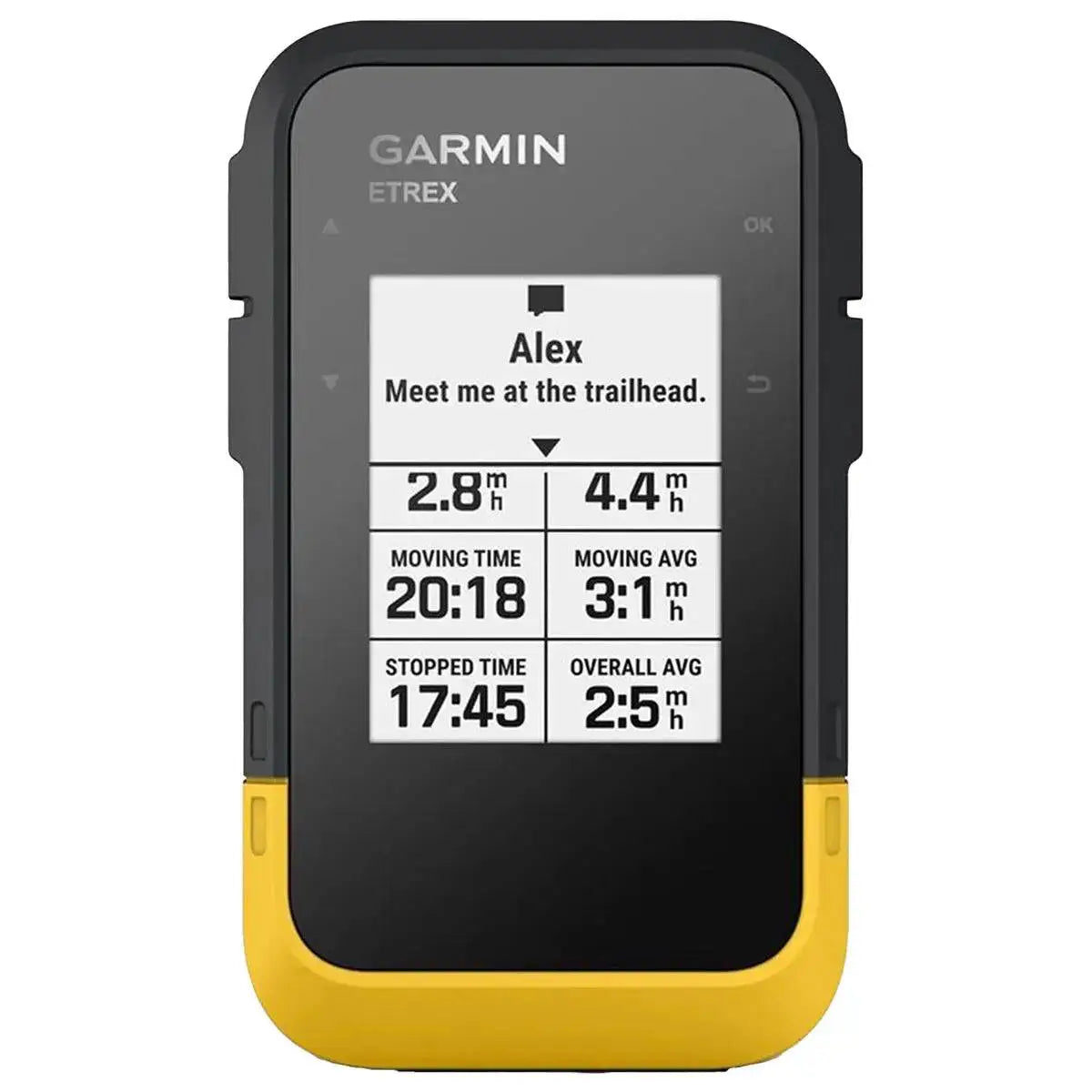 Garmin eTrex SE Handheld GPS Device displaying trip data and messaging features, designed for outdoor navigation and exploration.  from  John Bull Clothing 