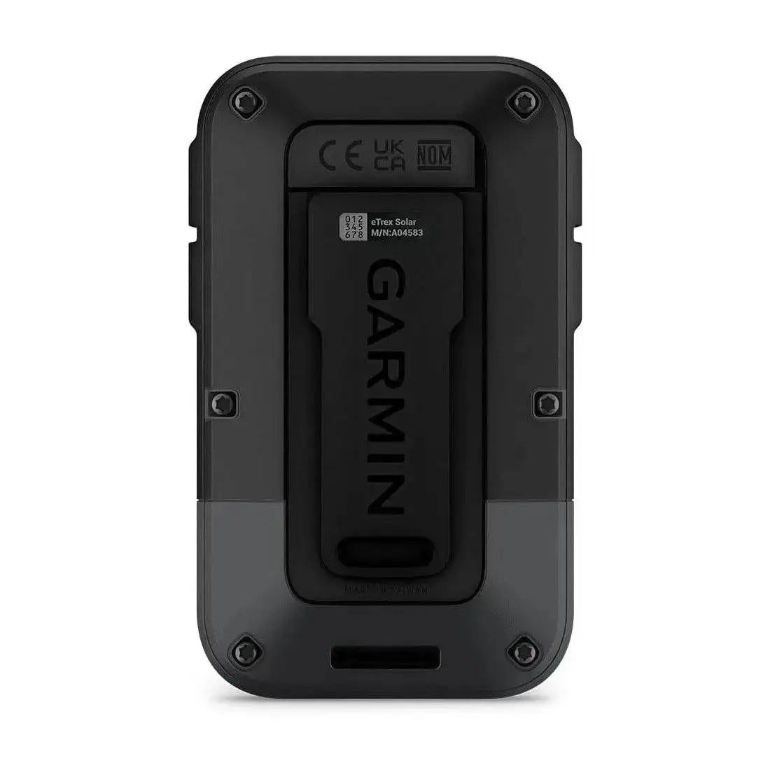 Back view of Garmin eTrex Solar Powered Hiking GPS Handheld, highlighting its rugged design and secure mounting clip.  from  John Bull Clothing 
