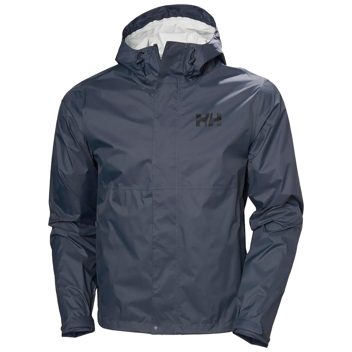Helly Hansen Mens Loke 2.0 Waterproof Jacket in dark grey with hood and front zip, ideal for rain protection and outdoor wear.