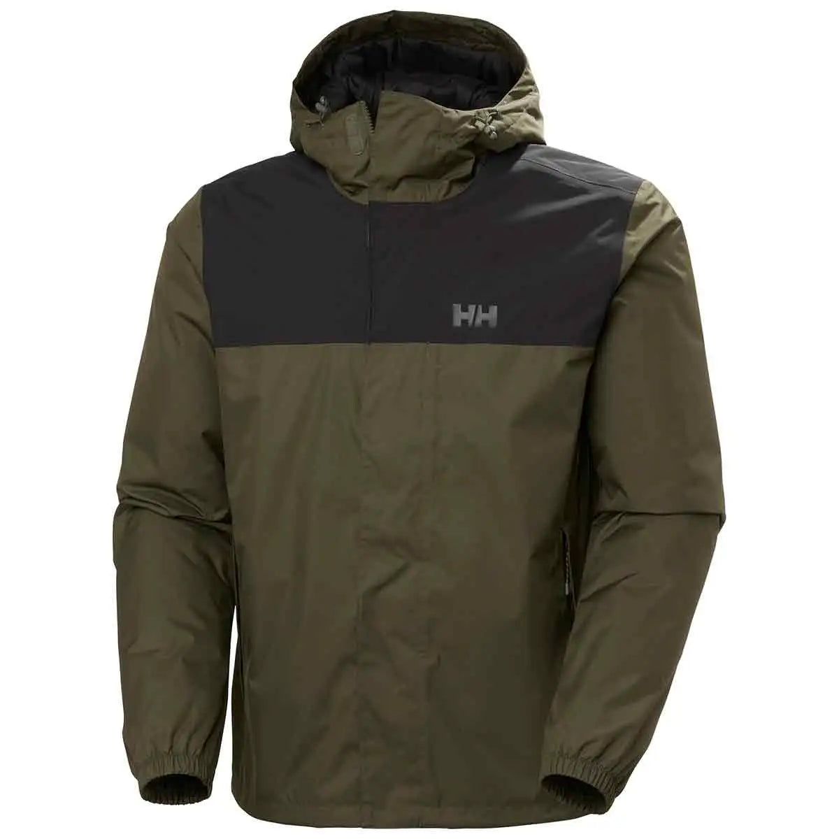 Helly Hansen Men's Vancouver Fleece Lined Jacket in olive green with black panel, designed for warmth and lightweight functionality. Utility Green from  John Bull Clothing 
