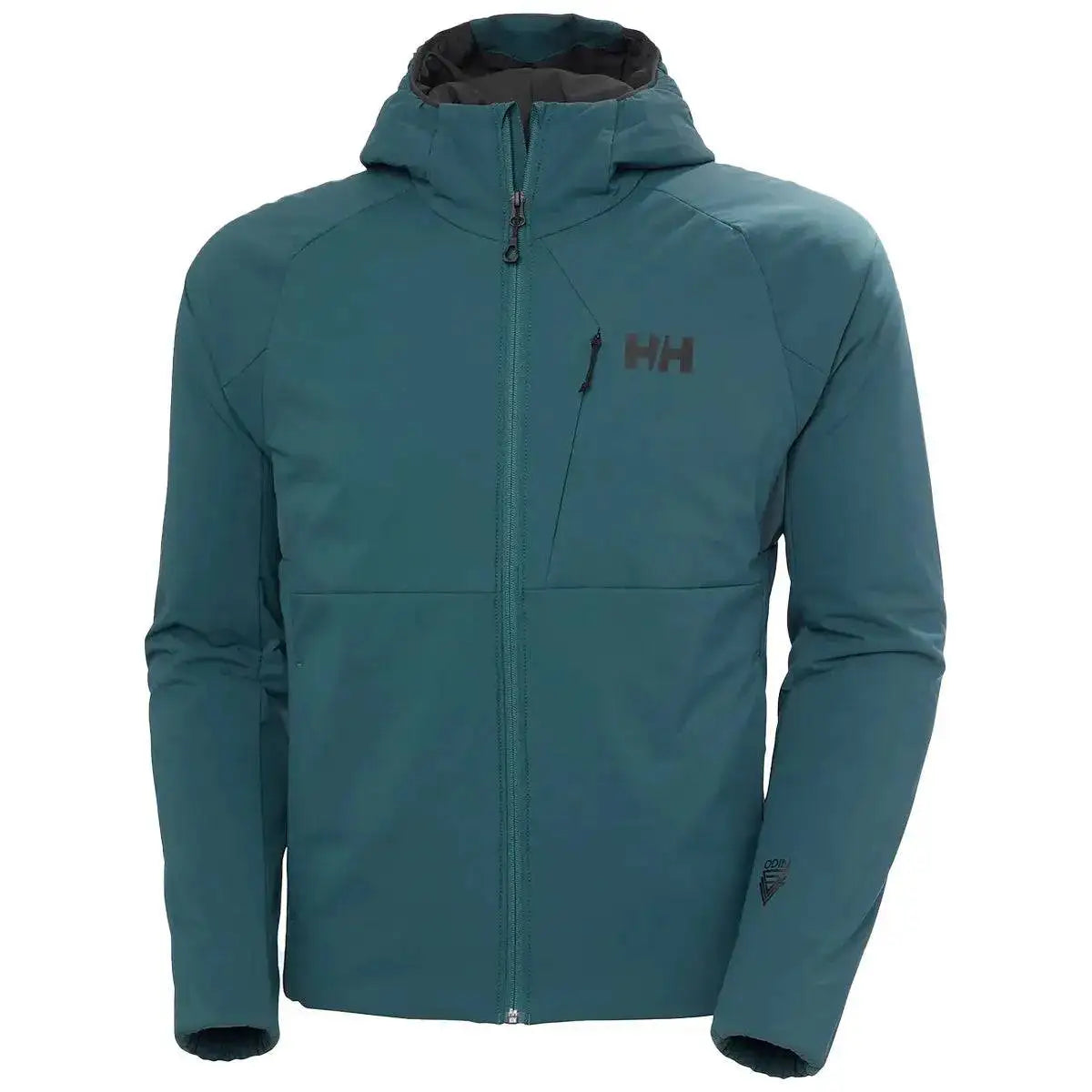 Helly Hansen Odin Stretch Hood Insulator 2.0 Jacket in deep teal, designed with stretch fabric, a hood, and Primaloft insulation for optimal mobility and warmth. Dark Creek from  John Bull Clothing 