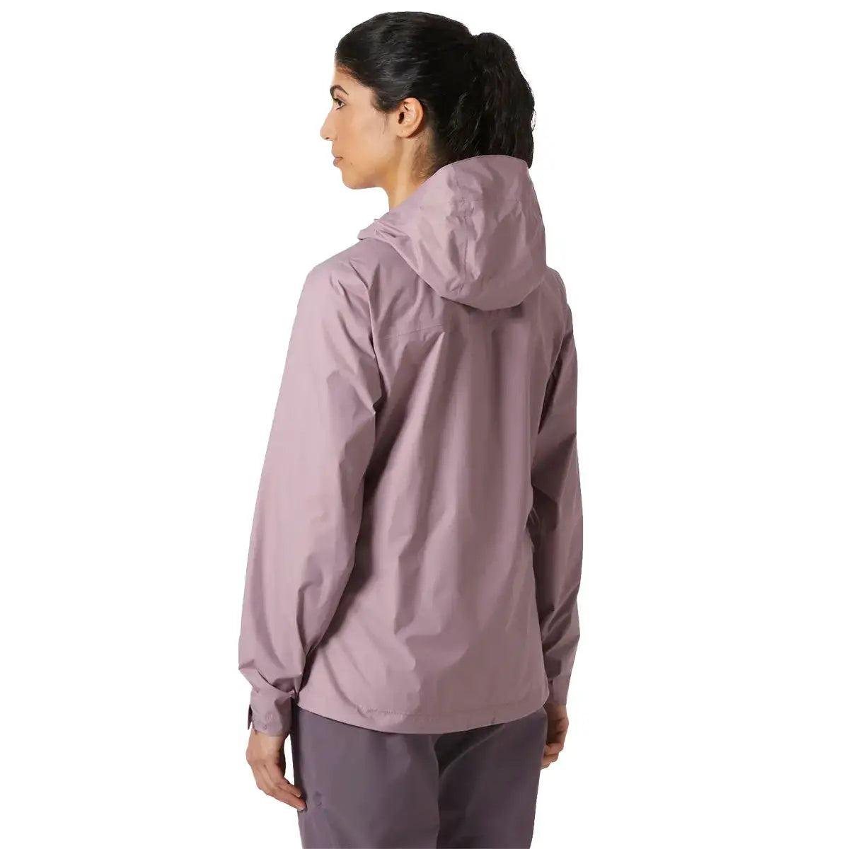 Rear view of model in Helly Hansen Womans Loke 2.0 Waterproof Jacket, highlighting back fit and hood coverage.  from  John Bull Clothing 
